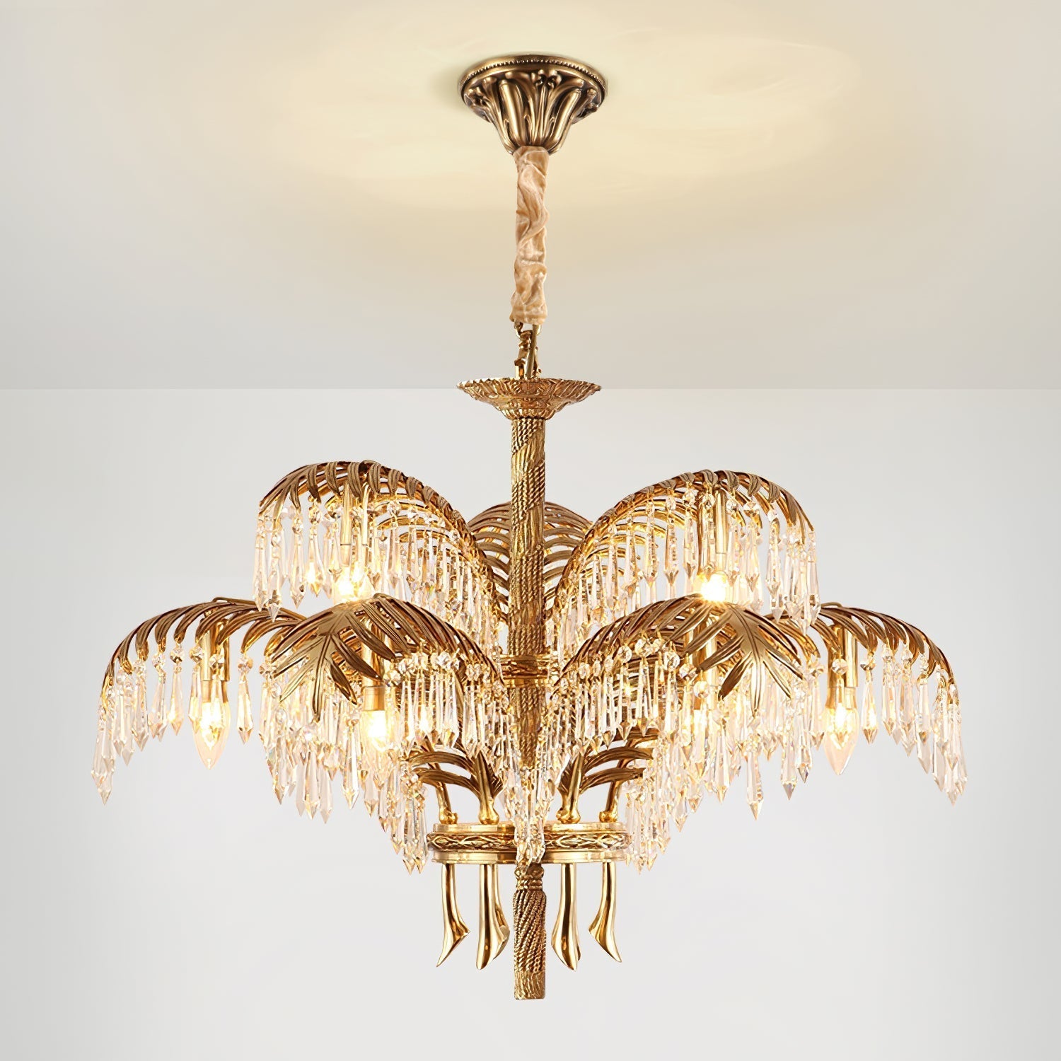 Brass Palm Leaf Crystal Chandelier detail view 31