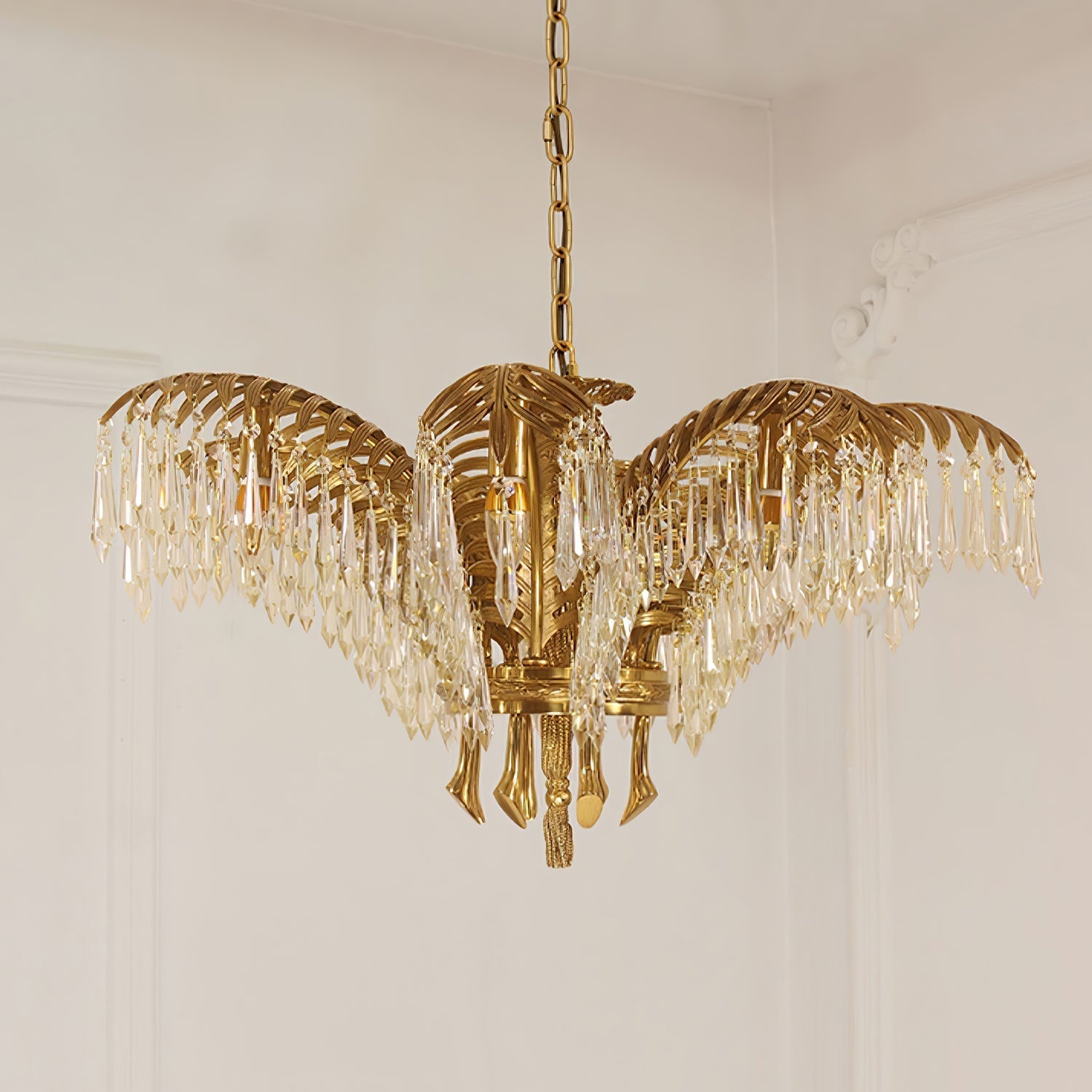 Brass Palm Leaf Crystal Chandelier detail view 34