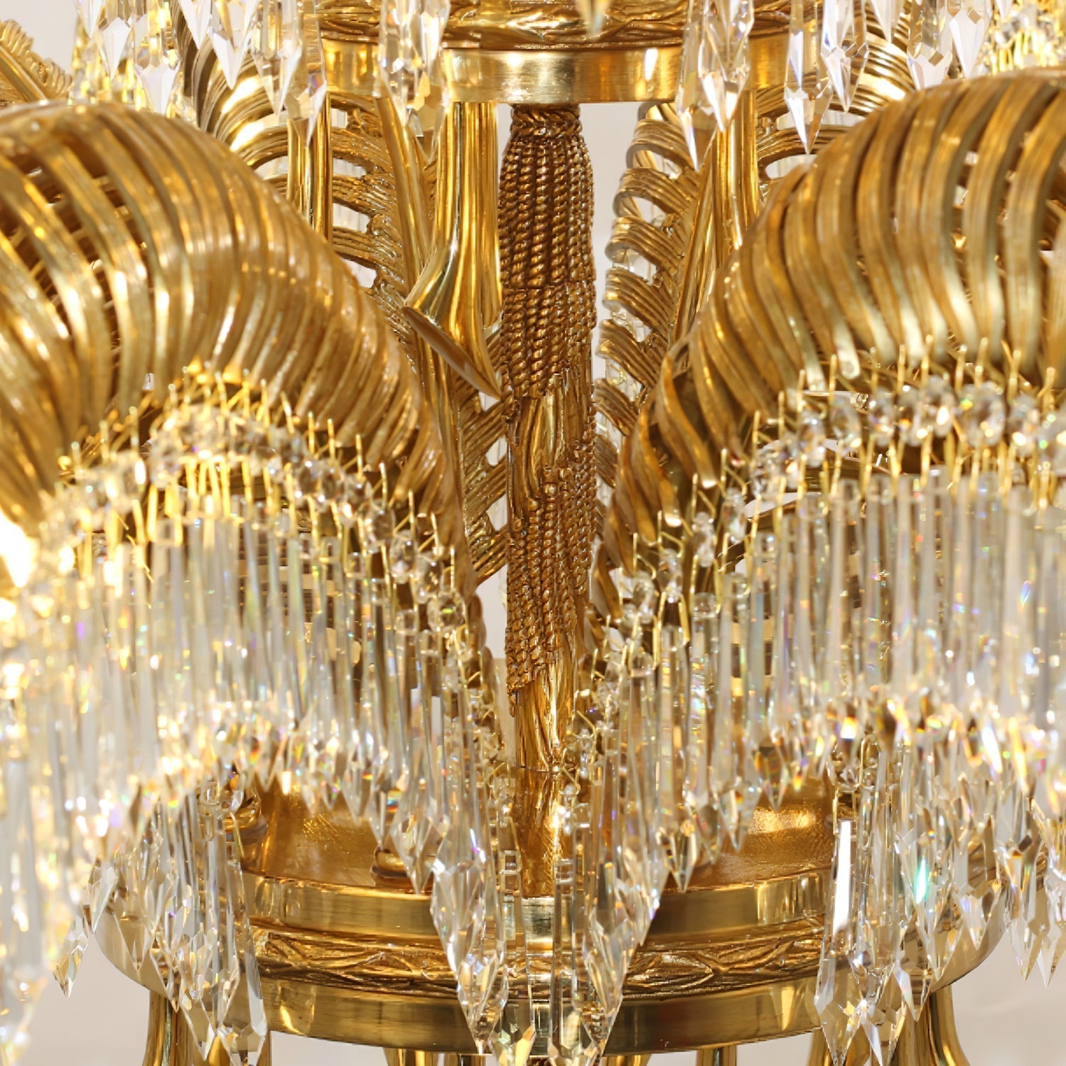 Brass Palm Leaf Crystal Chandelier detail view 36