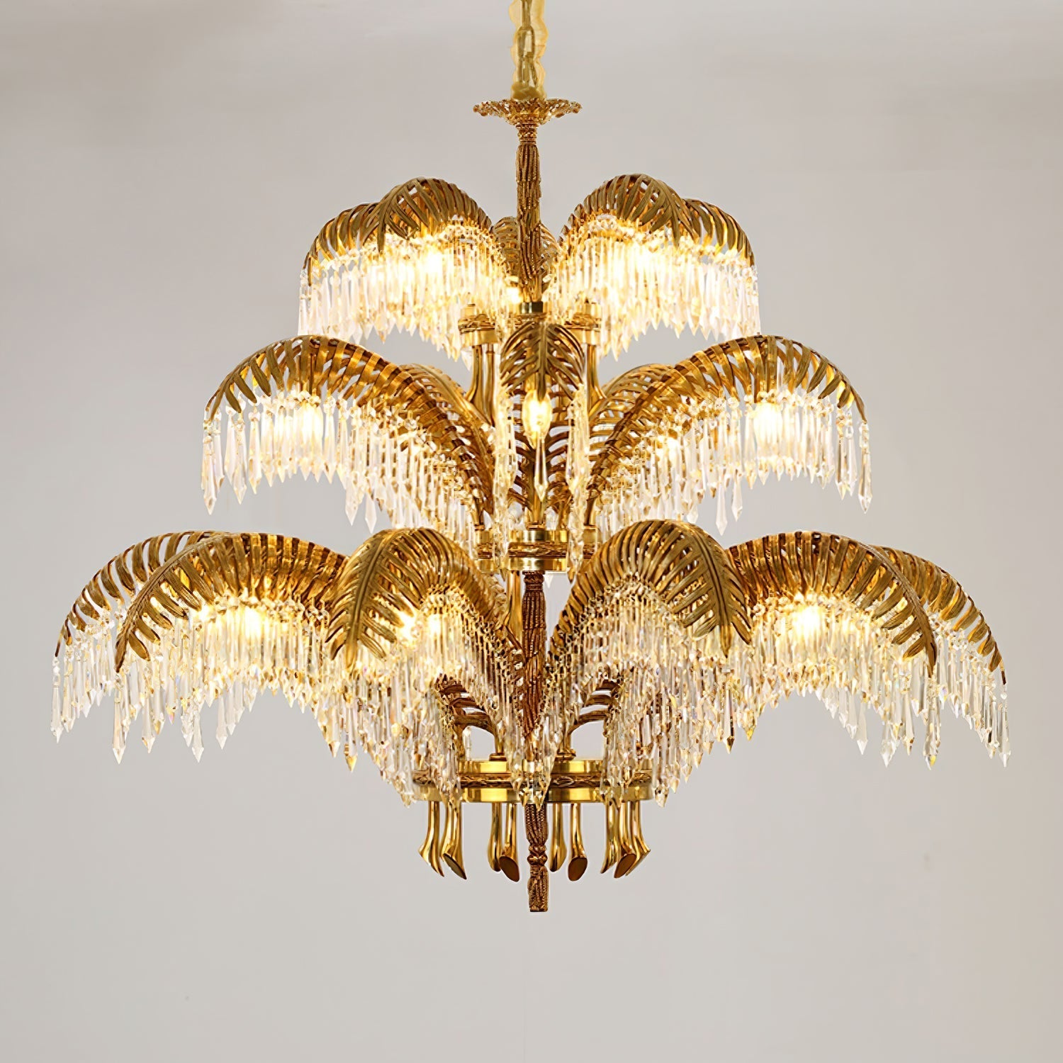Brass Palm Leaf Crystal Chandelier detail view 38