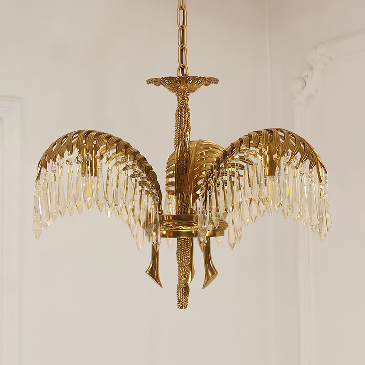 Brass Palm Leaf Crystal Chandelier detail view 39