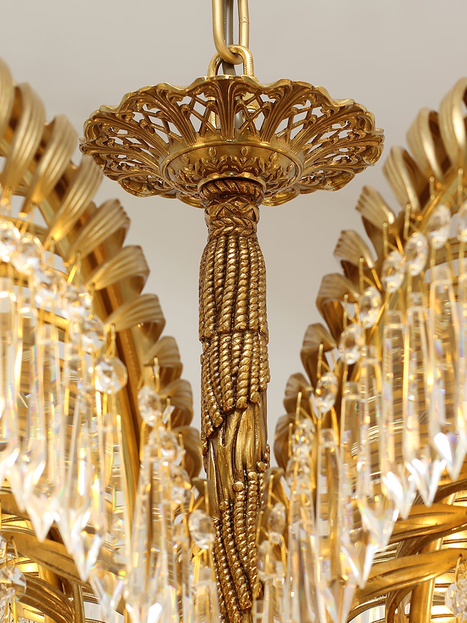 Brass Palm Leaf Crystal Chandelier detail view 41