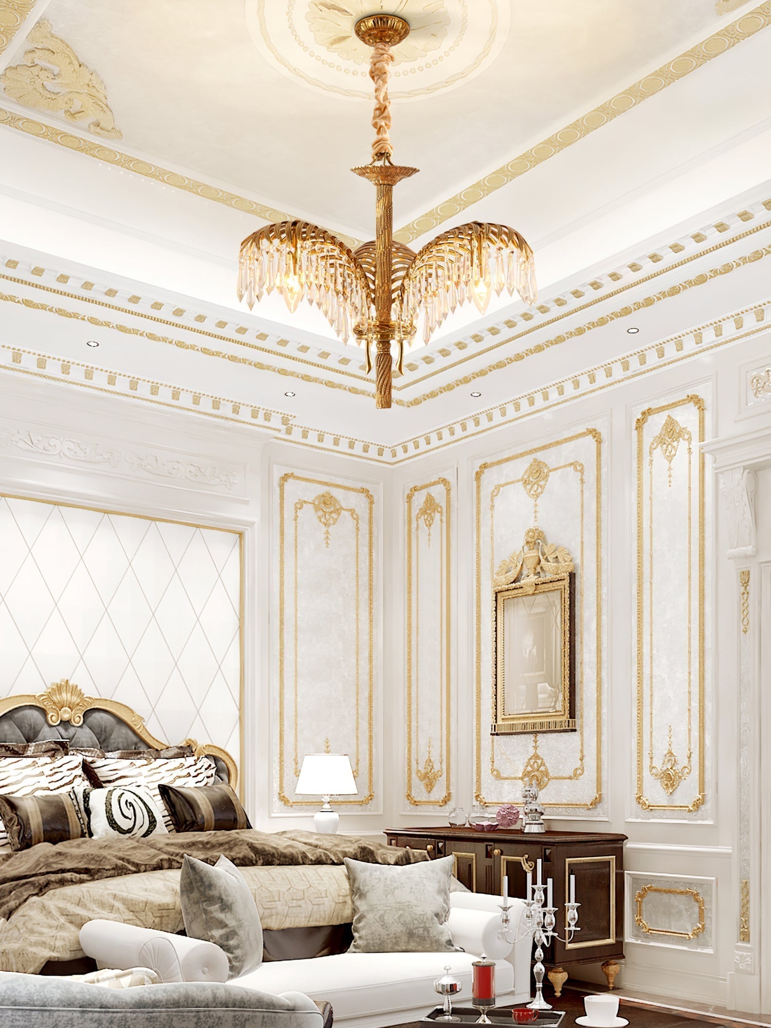 Brass Palm Leaf Crystal Chandelier detail view 42