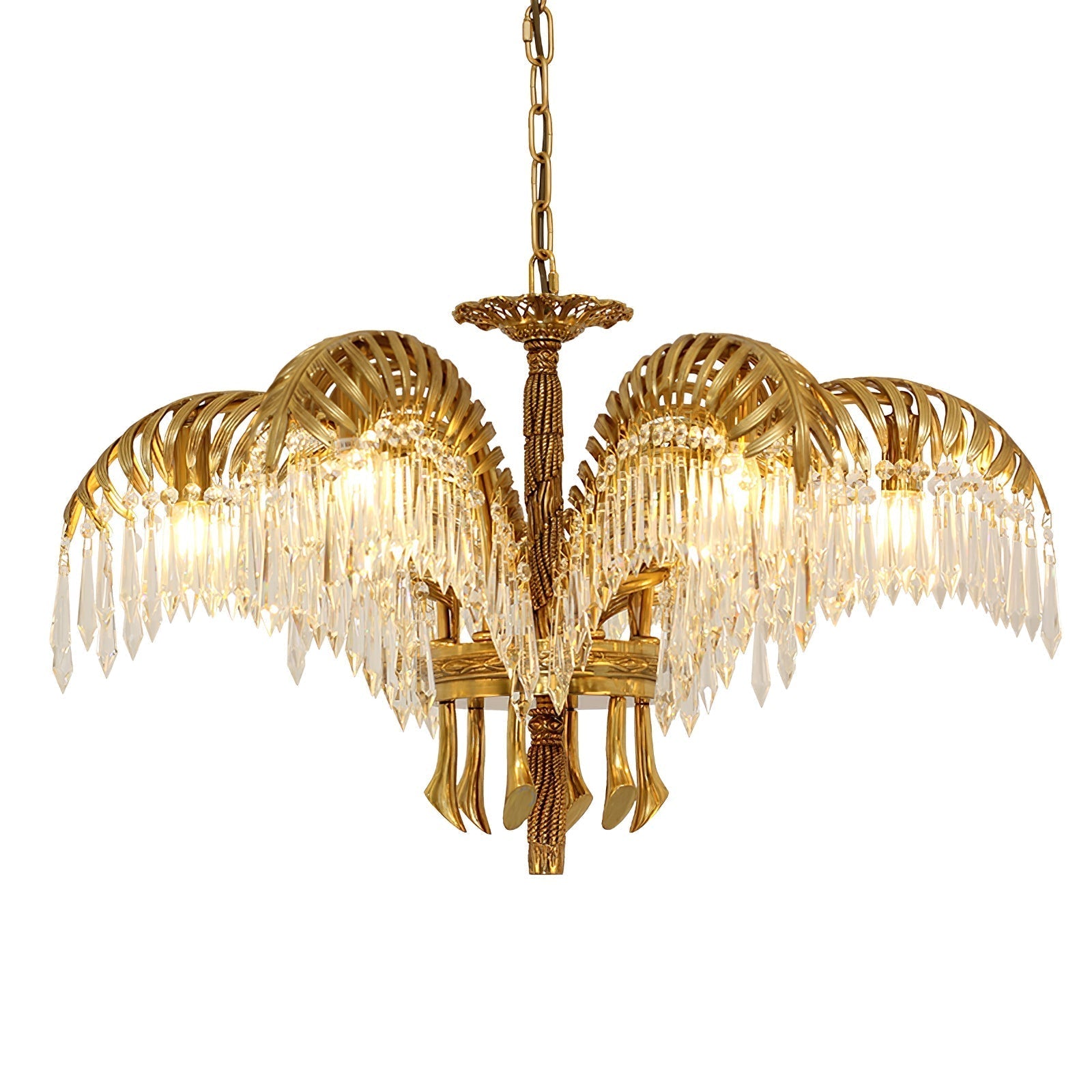 Brass Palm Leaf Crystal Chandelier detail view 44