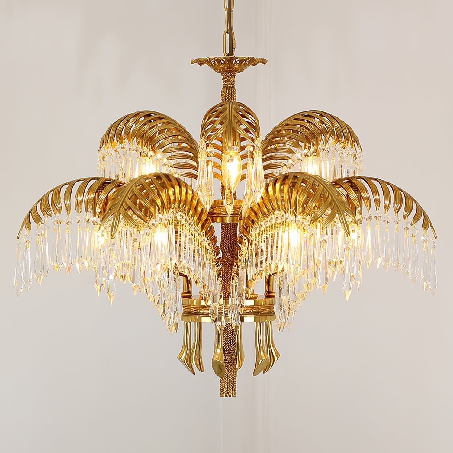 Brass Palm Leaf Crystal Chandelier detail view 45