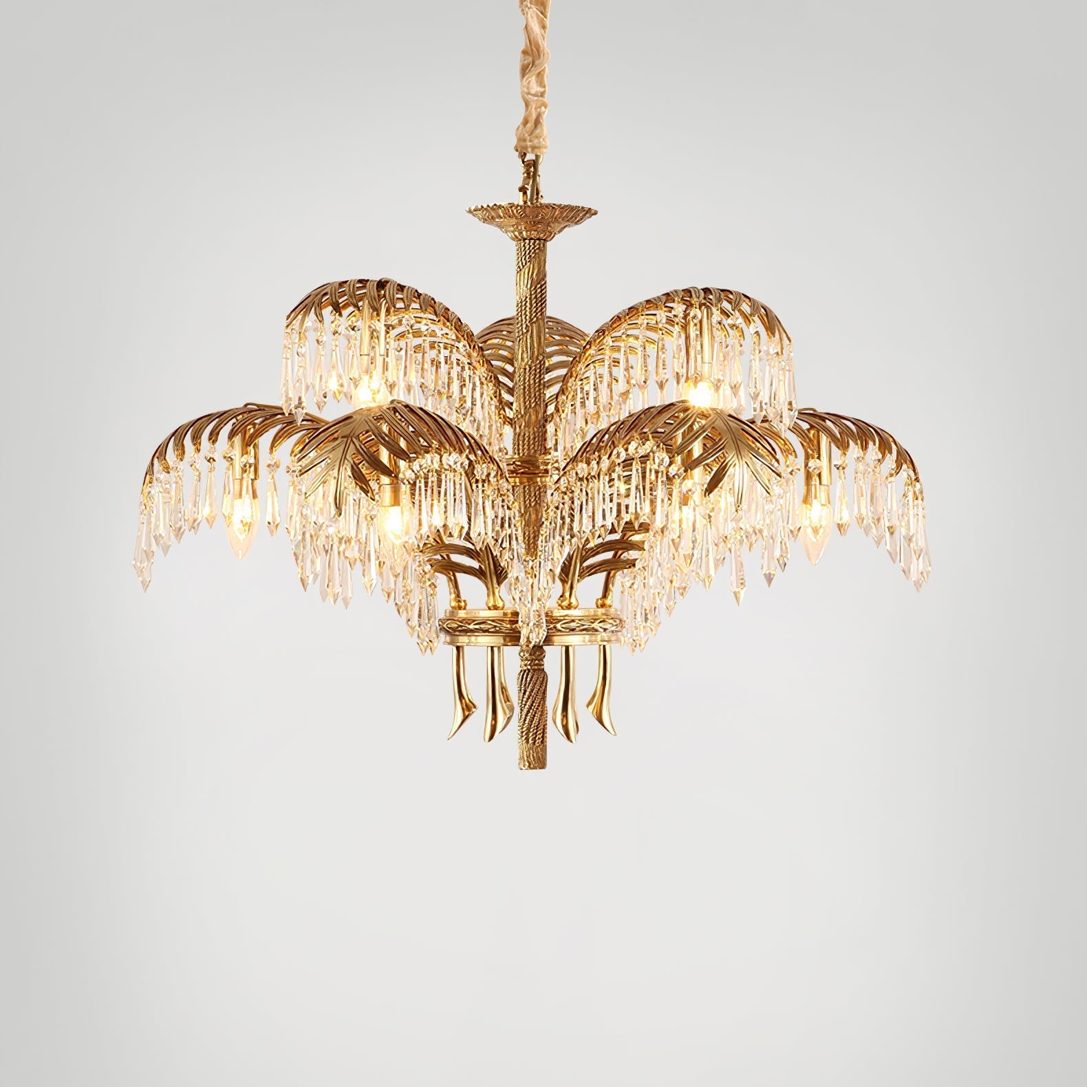 Brass Palm Leaf Crystal Chandelier detail view 17