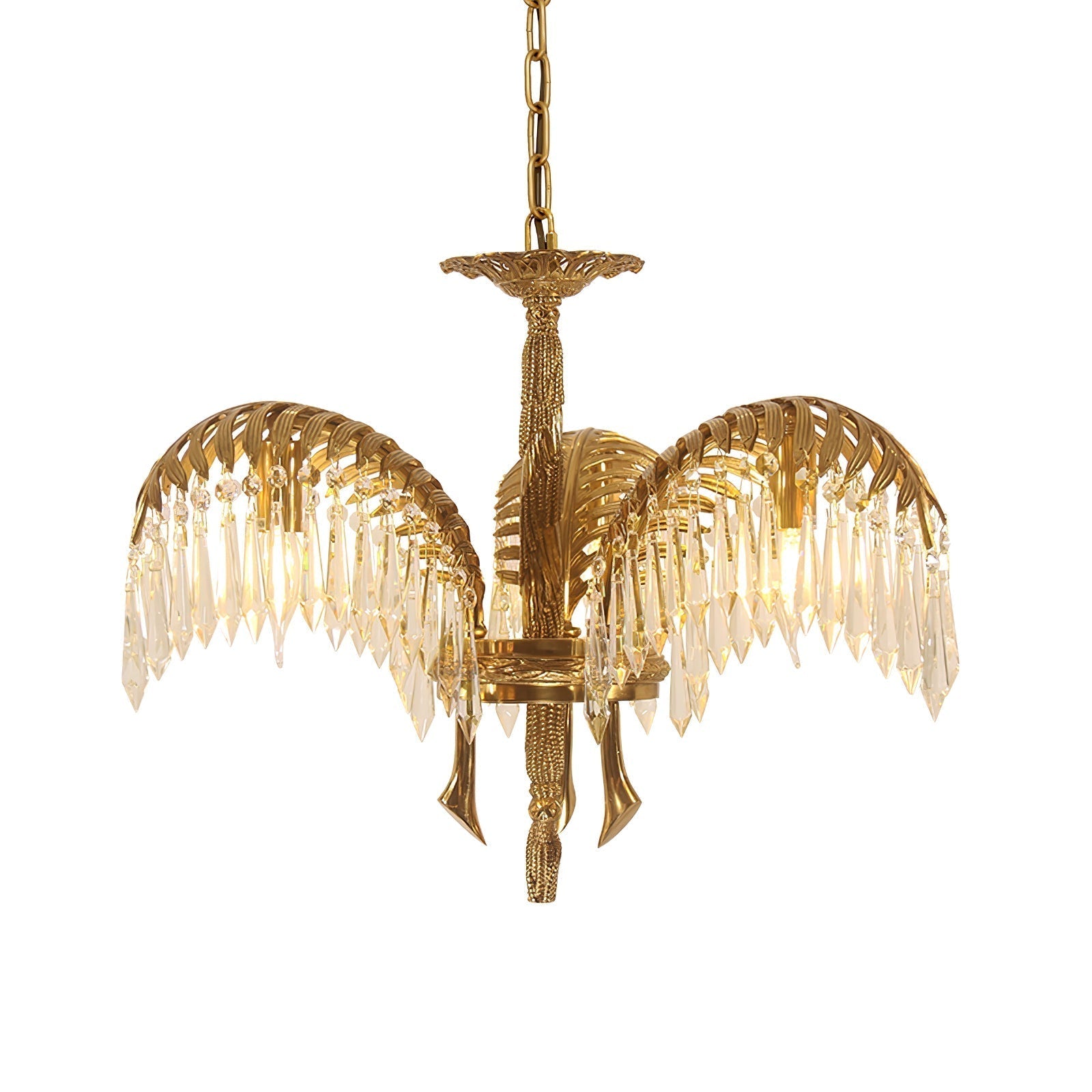 Brass Palm Leaf Crystal Chandelier detail view 48
