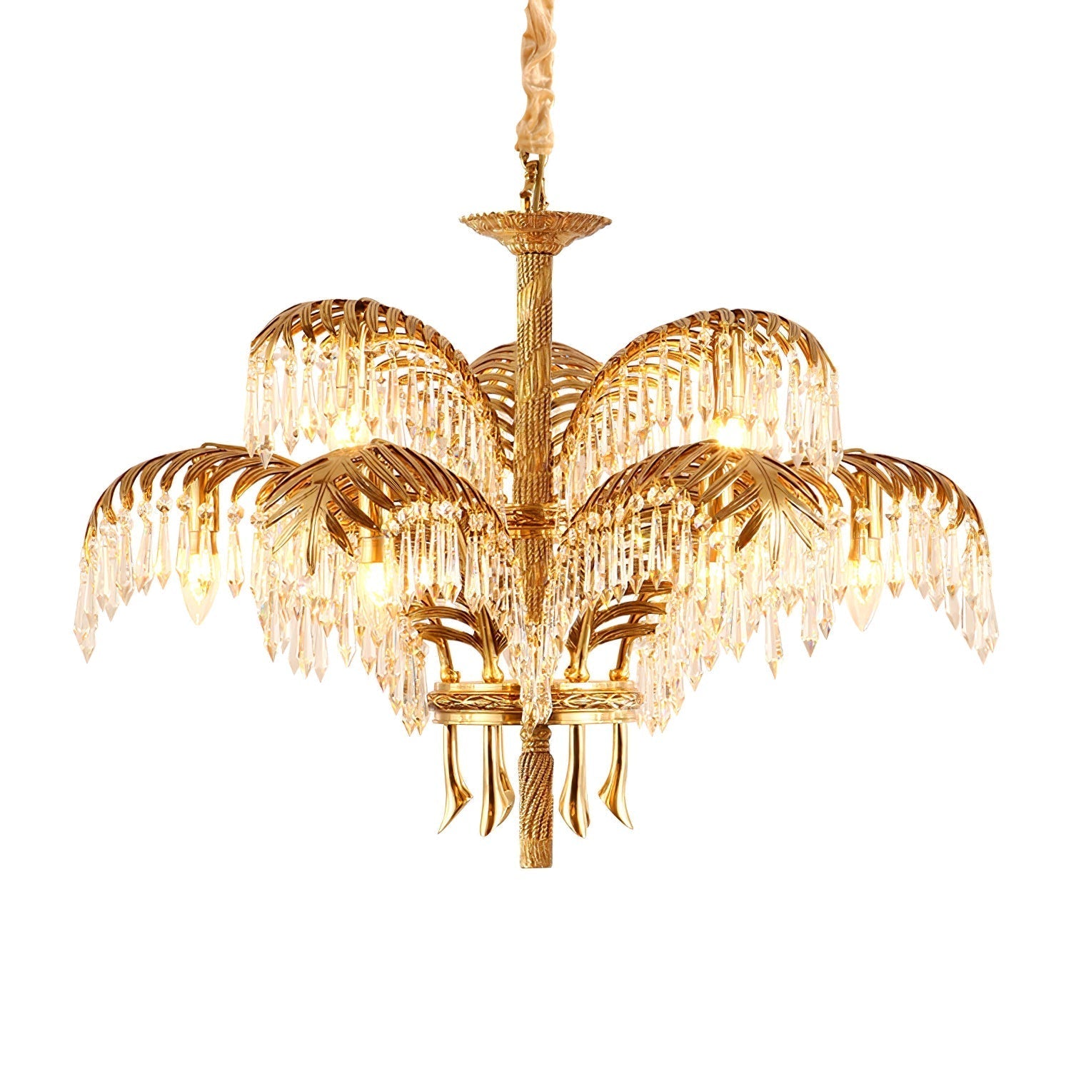 Brass Palm Leaf Crystal Chandelier detail view 49