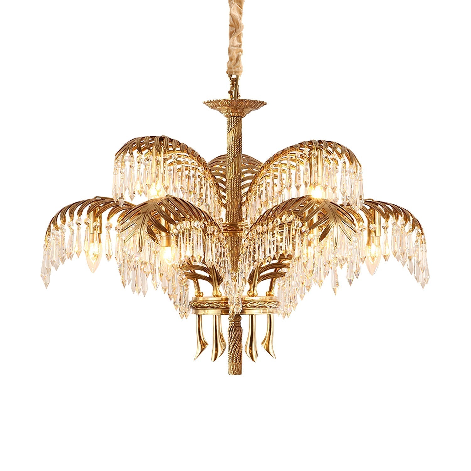Brass Palm Leaf Crystal Chandelier detail view 18