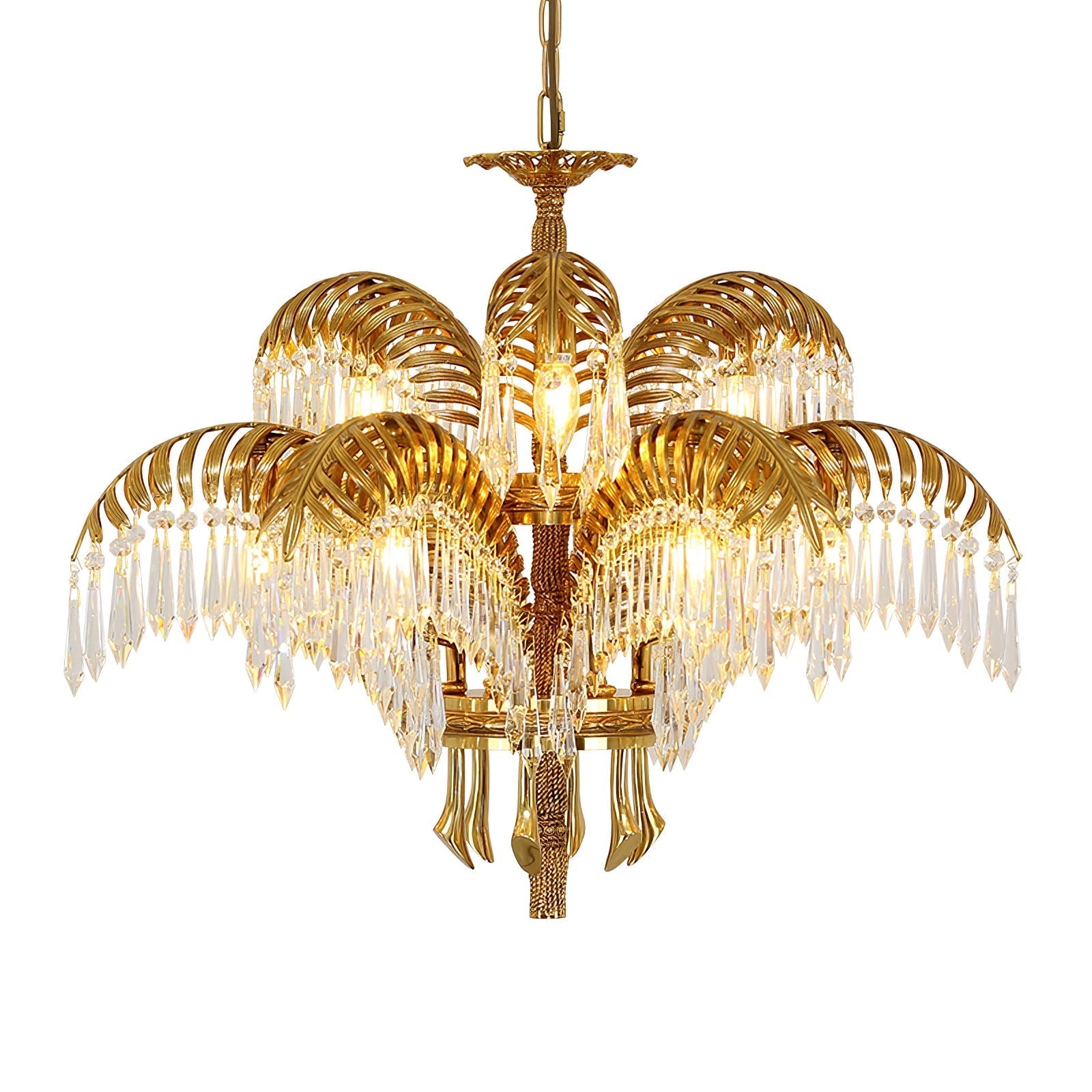 Brass Palm Leaf Crystal Chandelier detail view 20