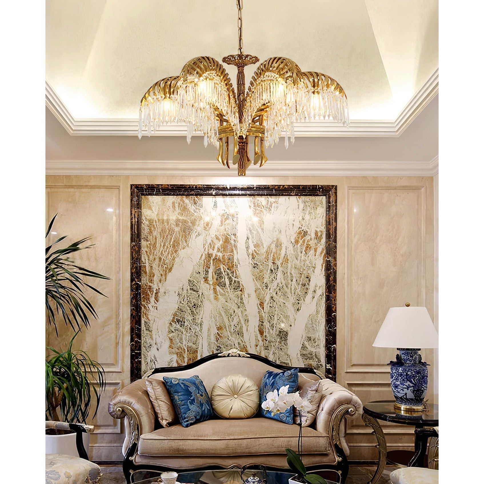 Brass Palm Leaf Crystal Chandelier detail view 51
