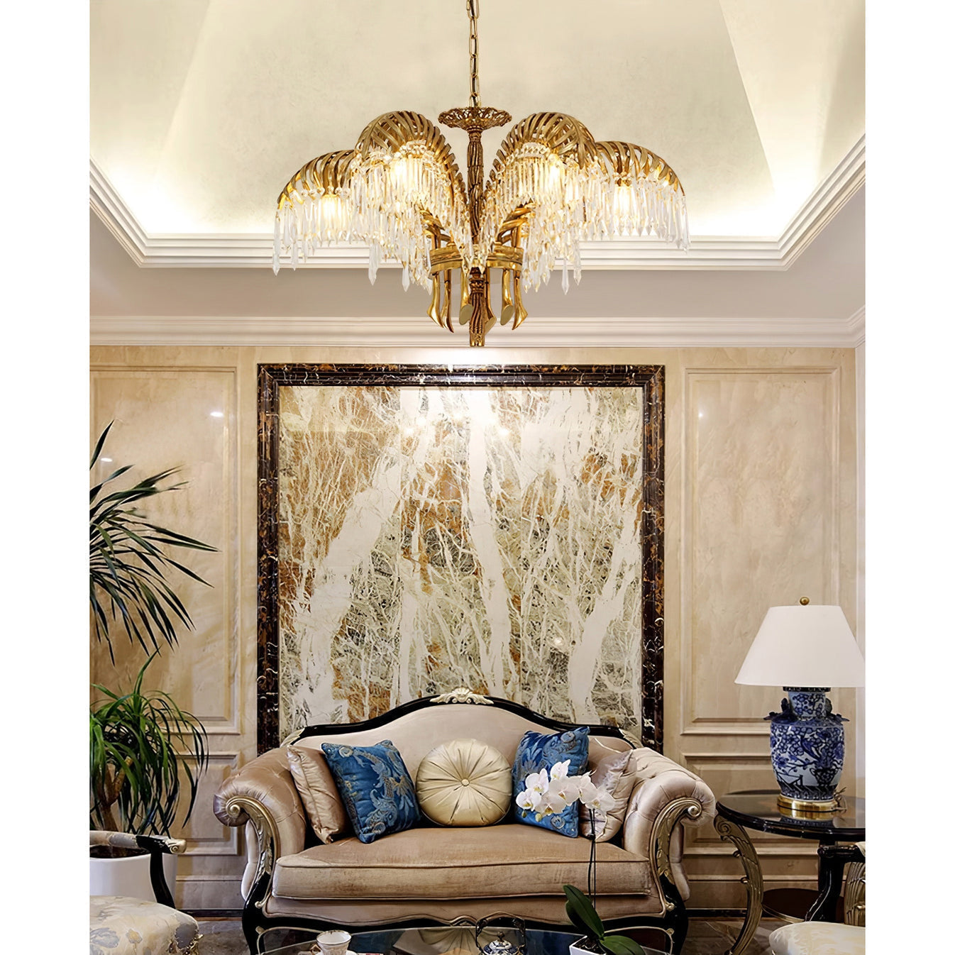 Brass Palm Leaf Crystal Chandelier detail view 53
