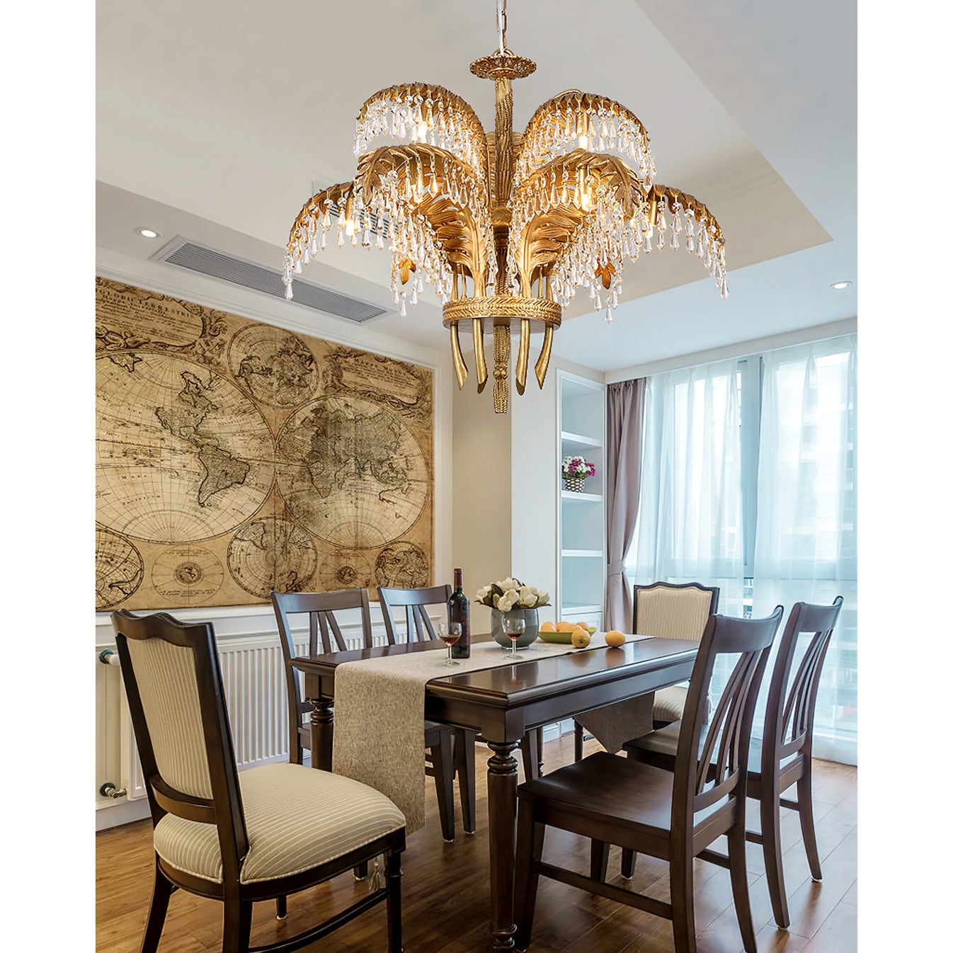Brass Palm Leaf Crystal Chandelier detail view 54
