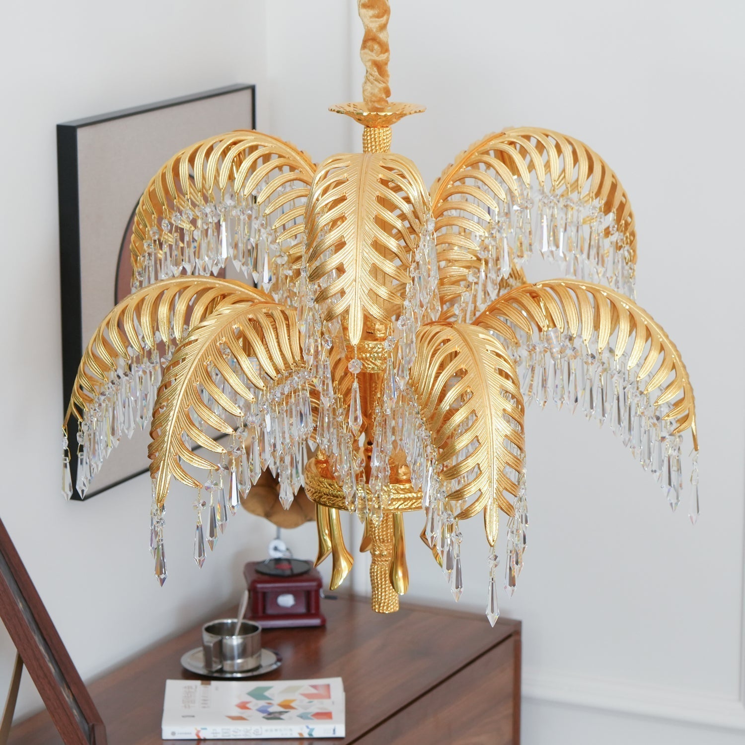 Brass Palm Leaf Crystal Chandelier detail view 73