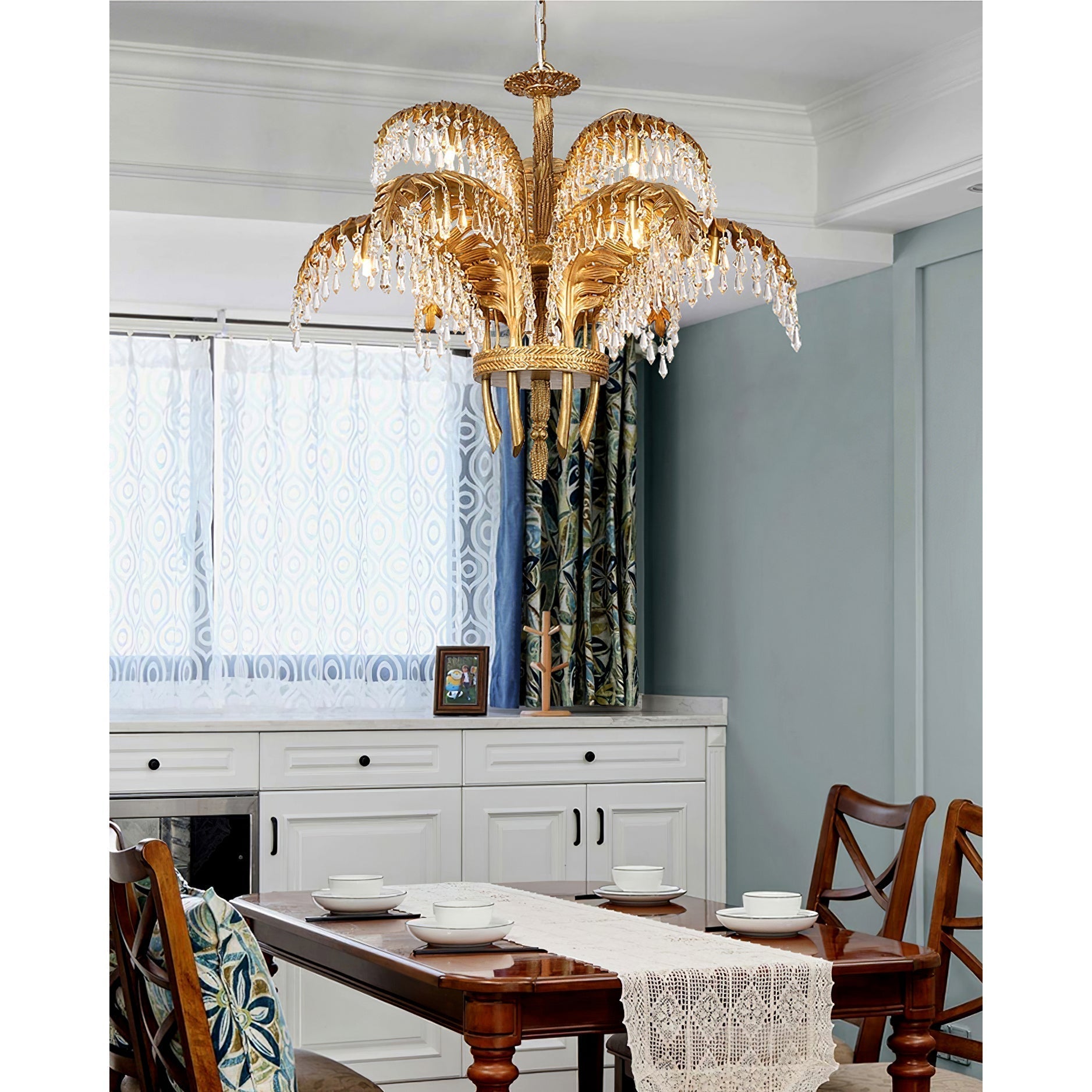 Brass Palm Leaf Crystal Chandelier detail view 60
