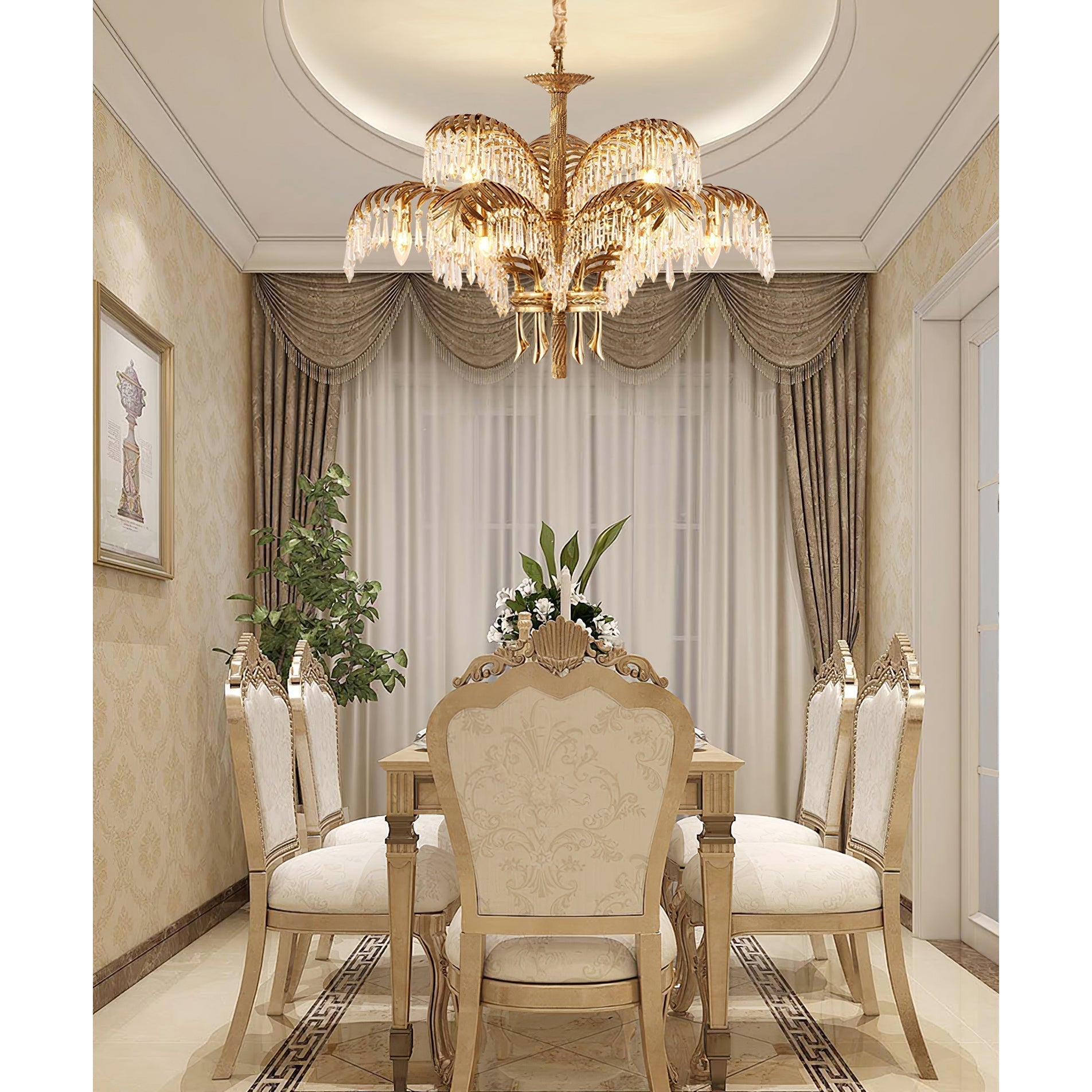 Brass Palm Leaf Crystal Chandelier detail view 61