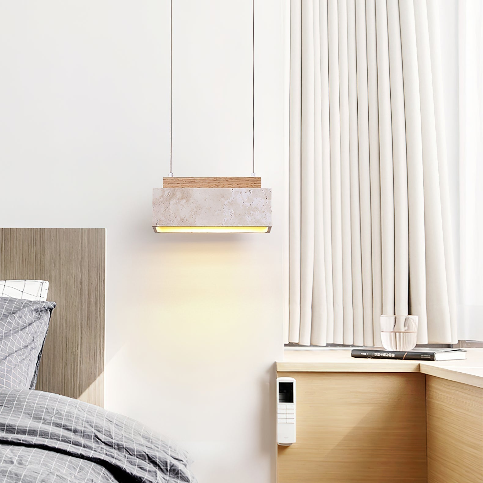 travertine pendant light shown as a main product image for kitchen islands
