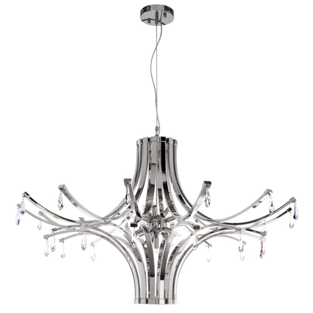 Contemporary Gold Plated Chandelier with Crystal Drops