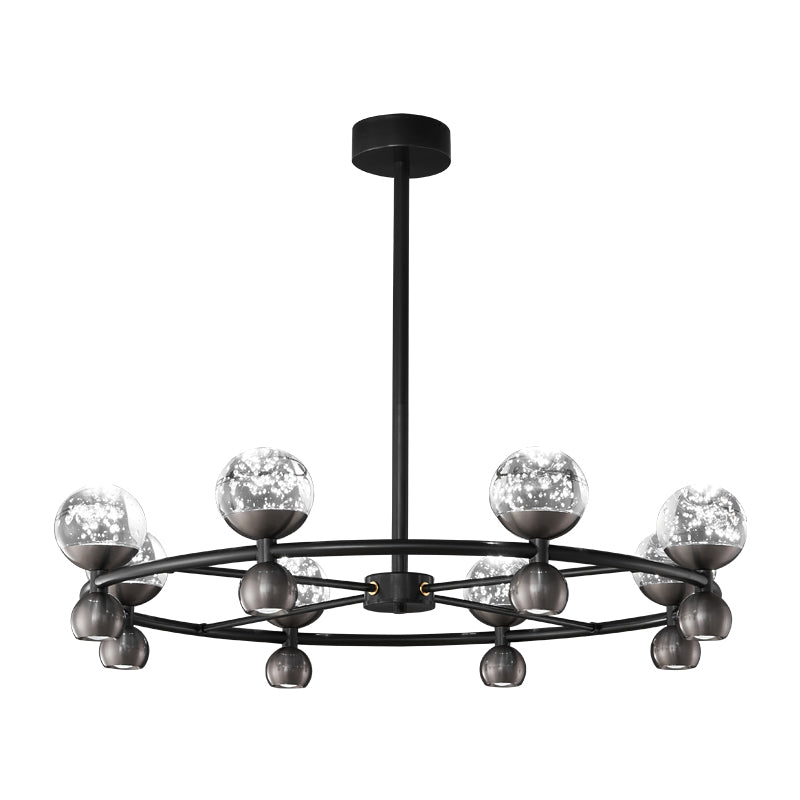 Side view of crystal chandelier for scale and shape reference