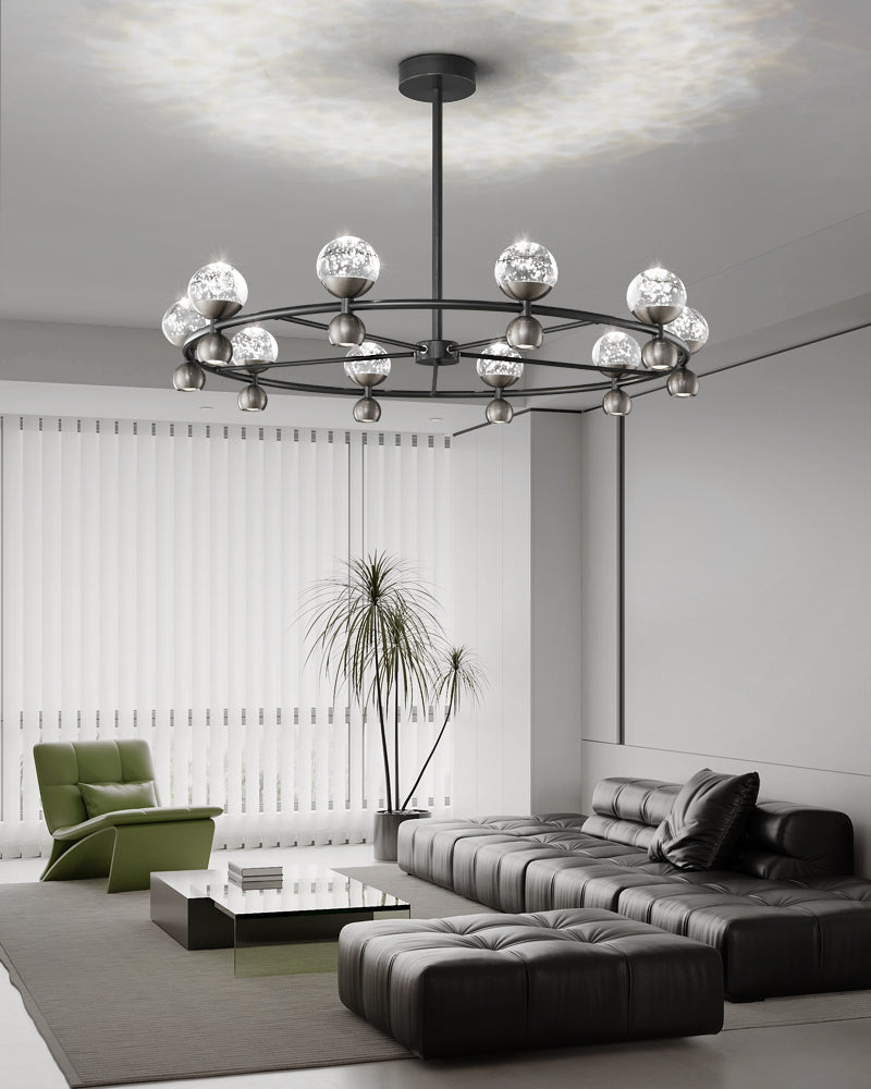 Side view of crystal chandelier for scale and shape reference