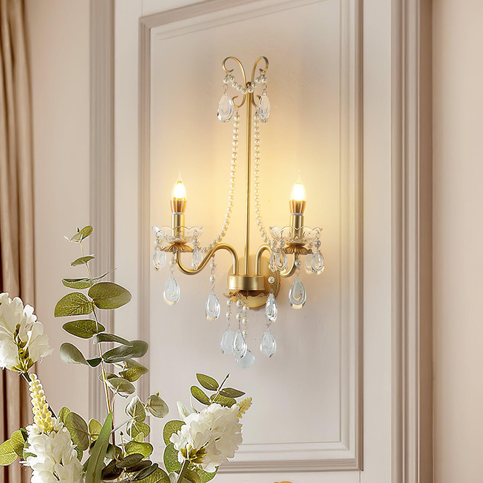 Crystal Pearl Chain Wall Light - ∅ 16.8″ x H 25.2″ Iron, Hardwired Wall Sconce, detail 2