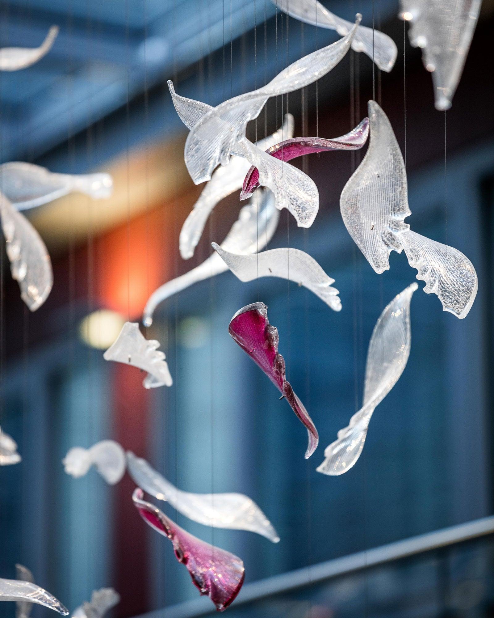 DIY Flying Glass Feather Chandelier