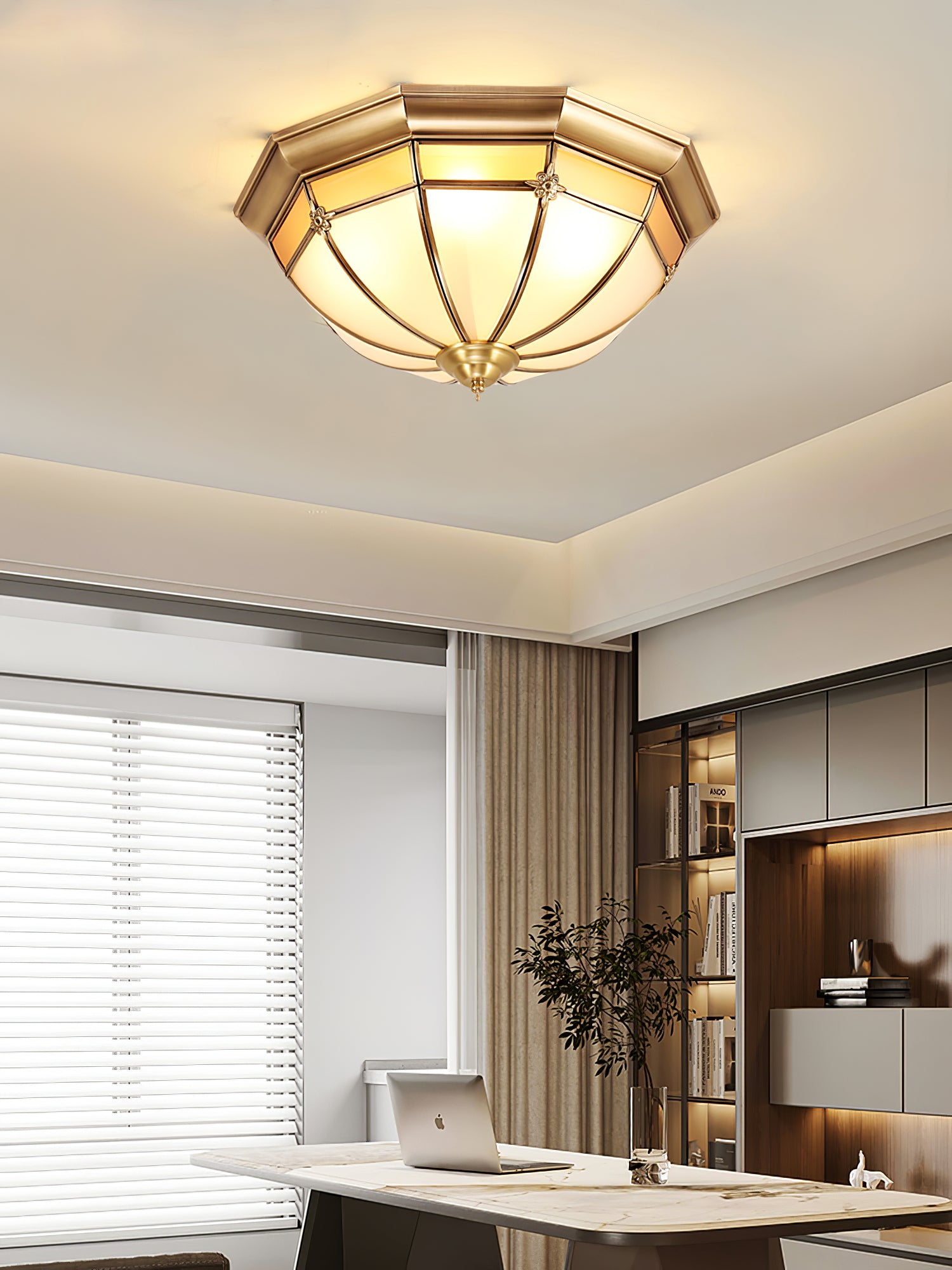 Dome Brass Flush Ceiling Light