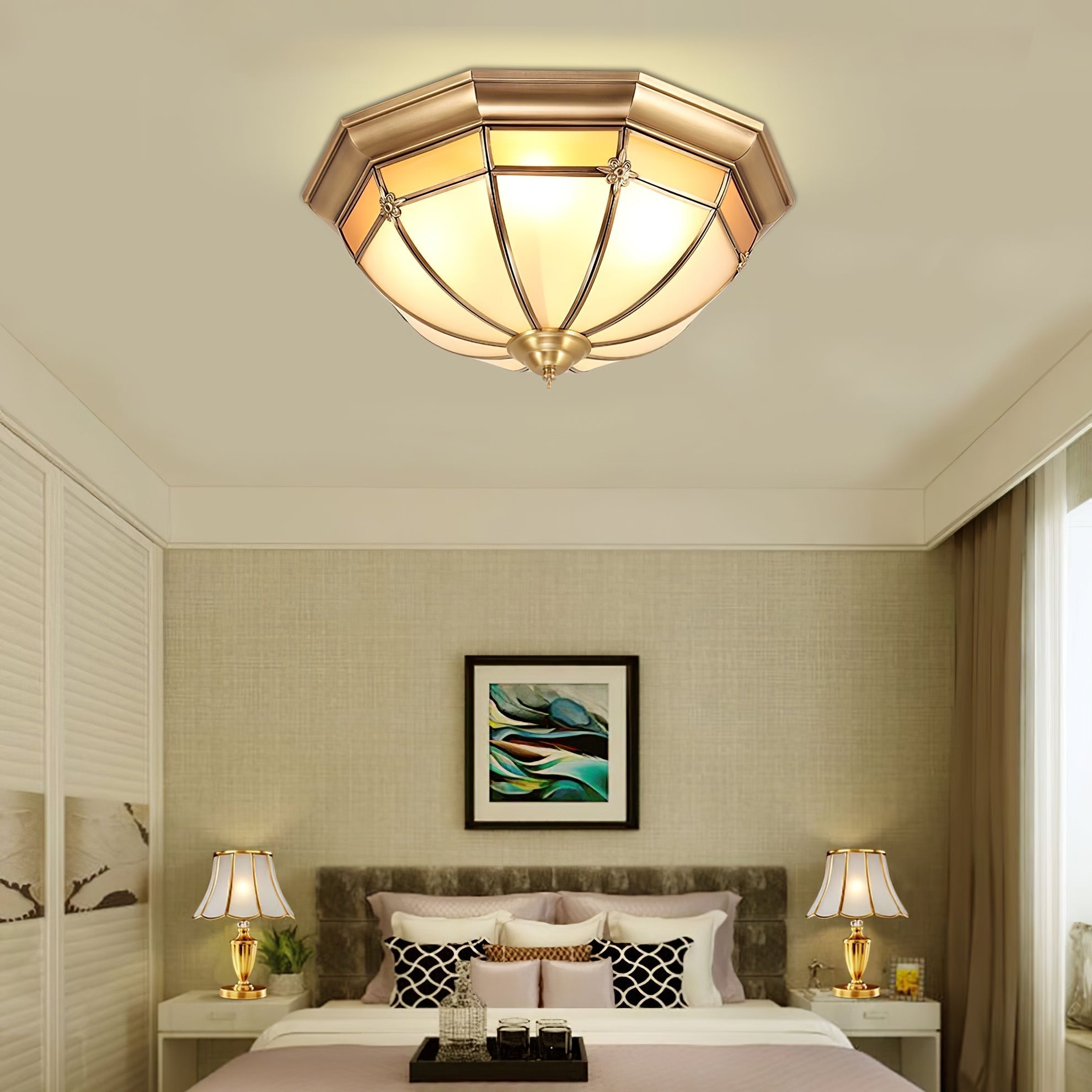 Dome Brass Flush Ceiling Light
