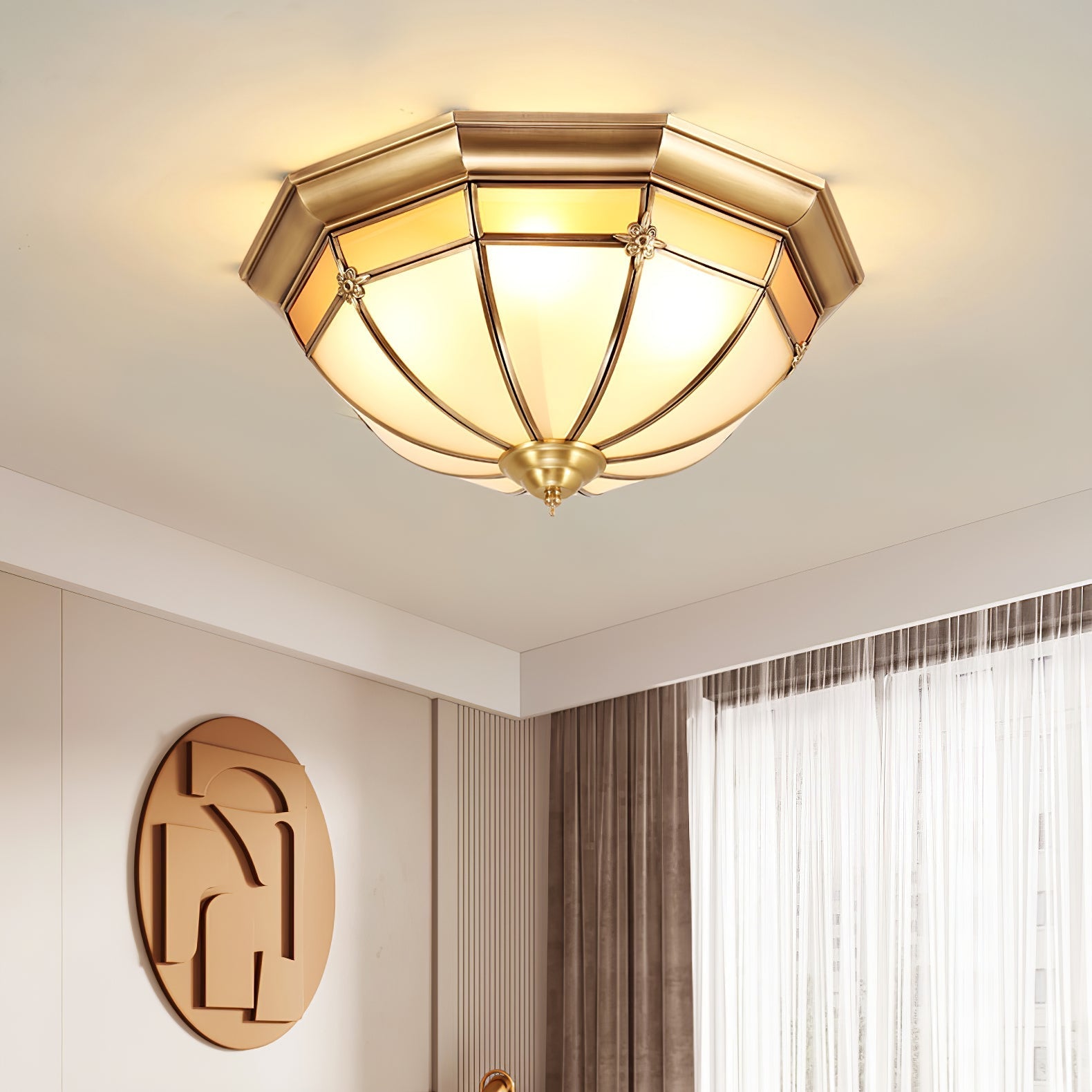 Dome Brass Flush Ceiling Light
