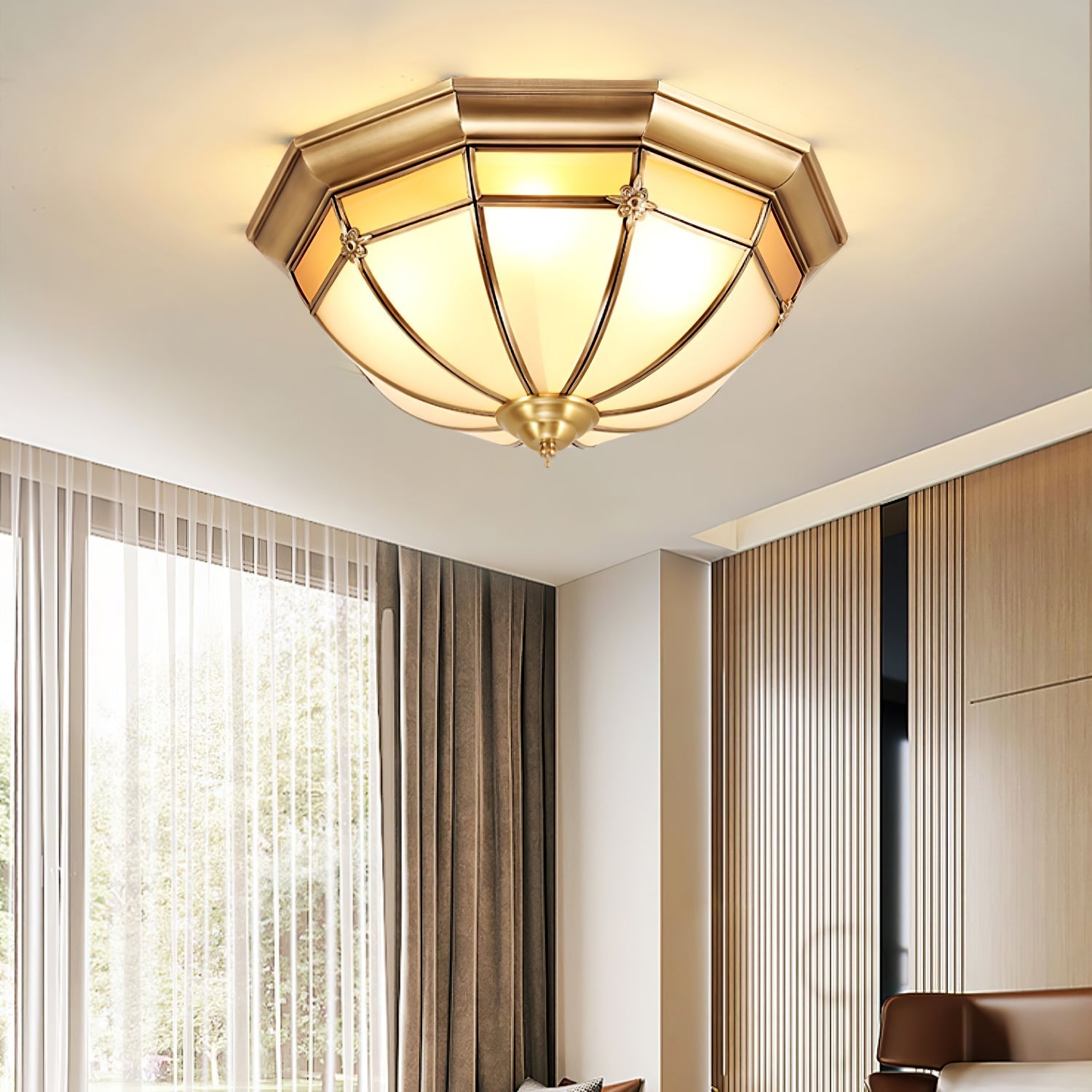 Dome Brass Flush Ceiling Light