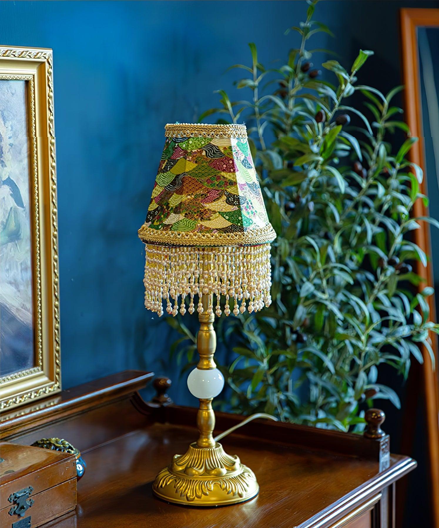 Edwardian Table Lamp with Appliquéd Beaded Shade 7.1