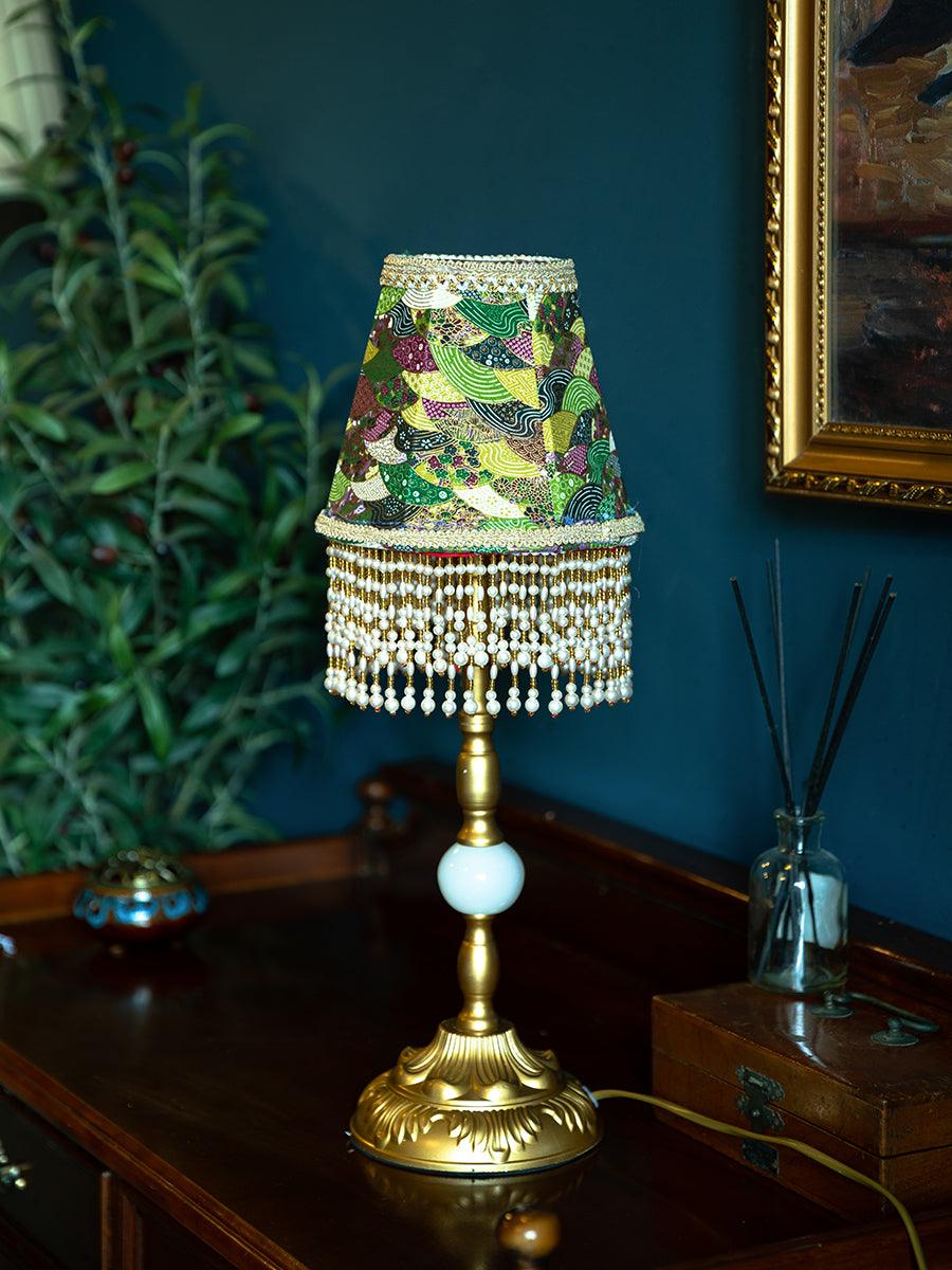 Edwardian Table Lamp with Appliquéd Beaded Shade 7.1