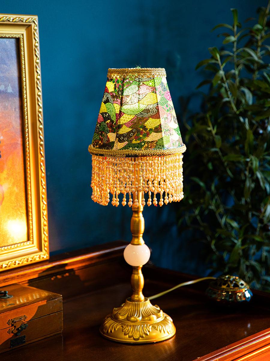 Edwardian Table Lamp with Appliquéd Beaded Shade 7.1