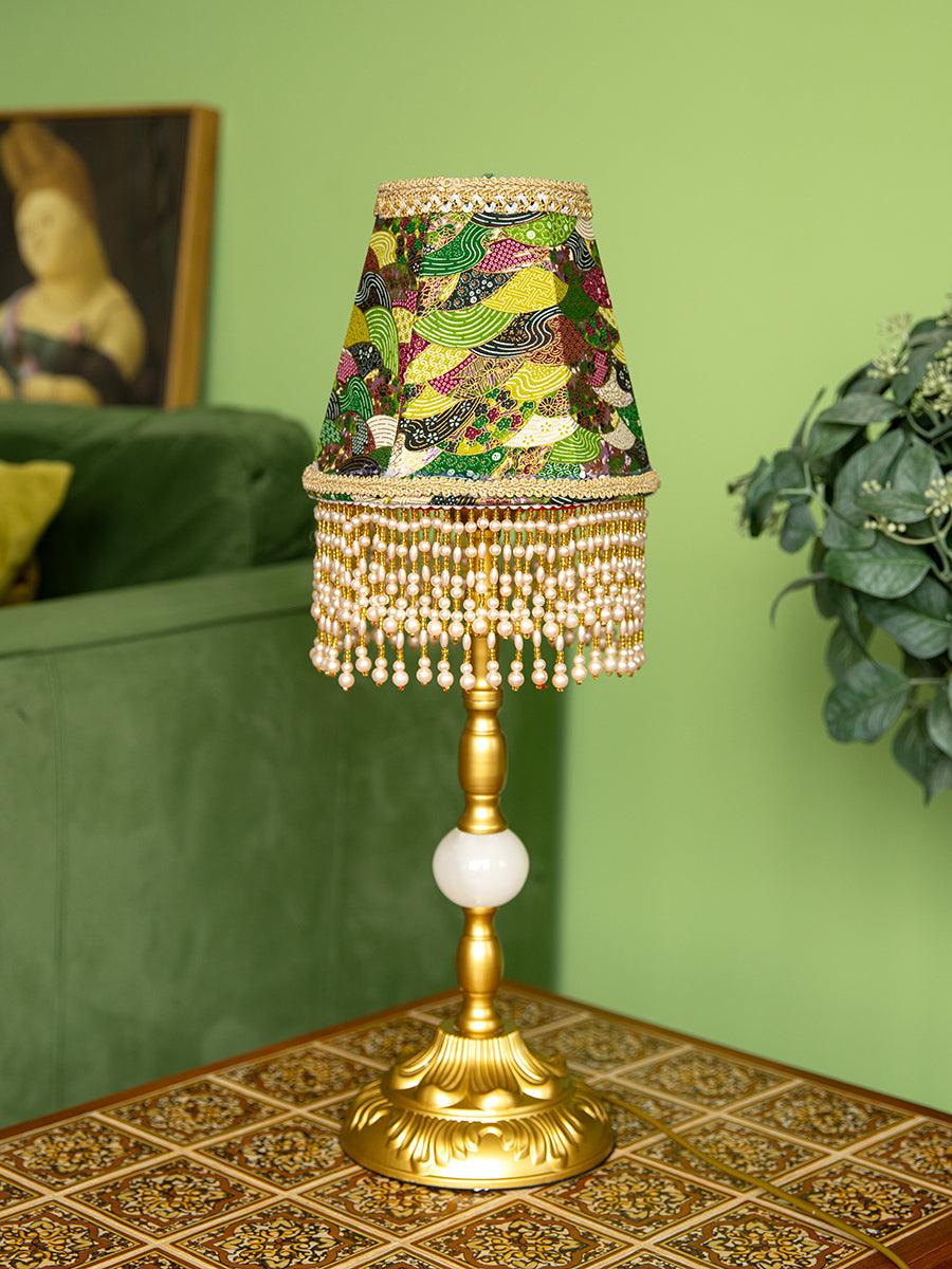 Edwardian Table Lamp with Appliquéd Beaded Shade 7.1