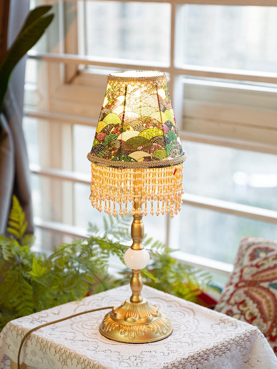 Edwardian Table Lamp with Appliquéd Beaded Shade 7.1