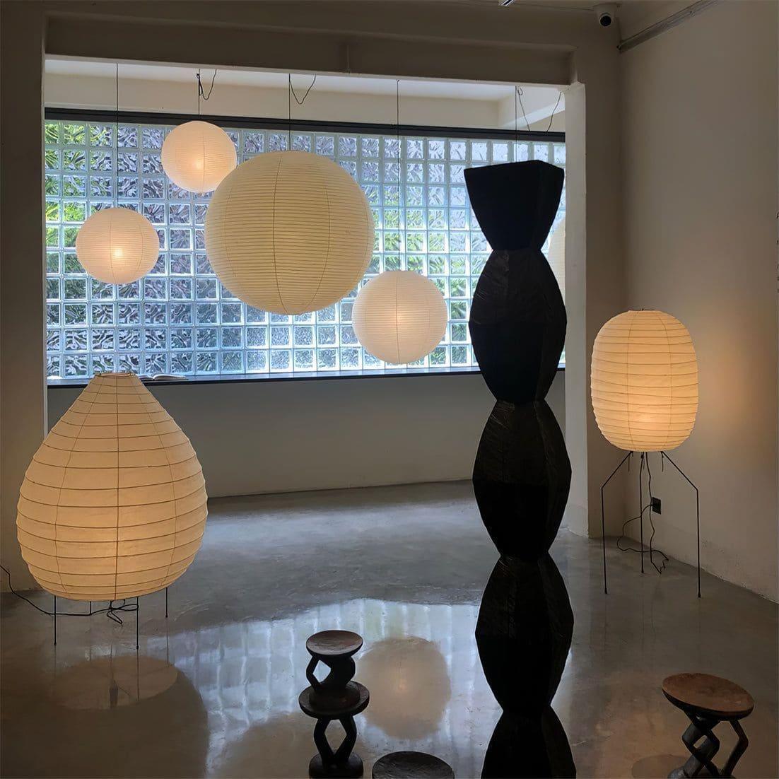 Close-up angle of Ellipsa Rice Paper Lantern Floor Lamp showing form and material detail