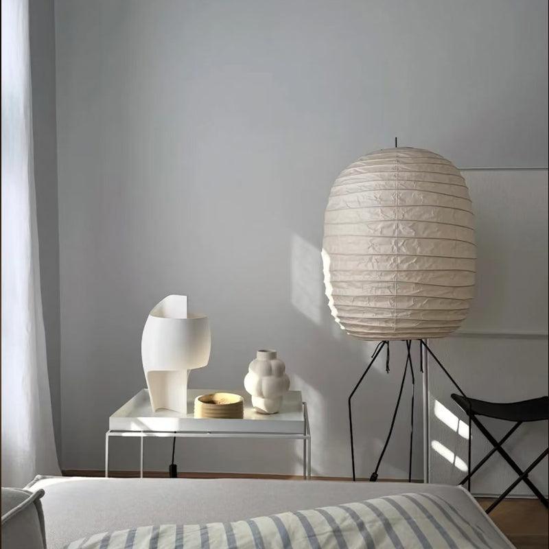 Close-up angle of Ellipsa Rice Paper Lantern Floor Lamp showing form and material detail