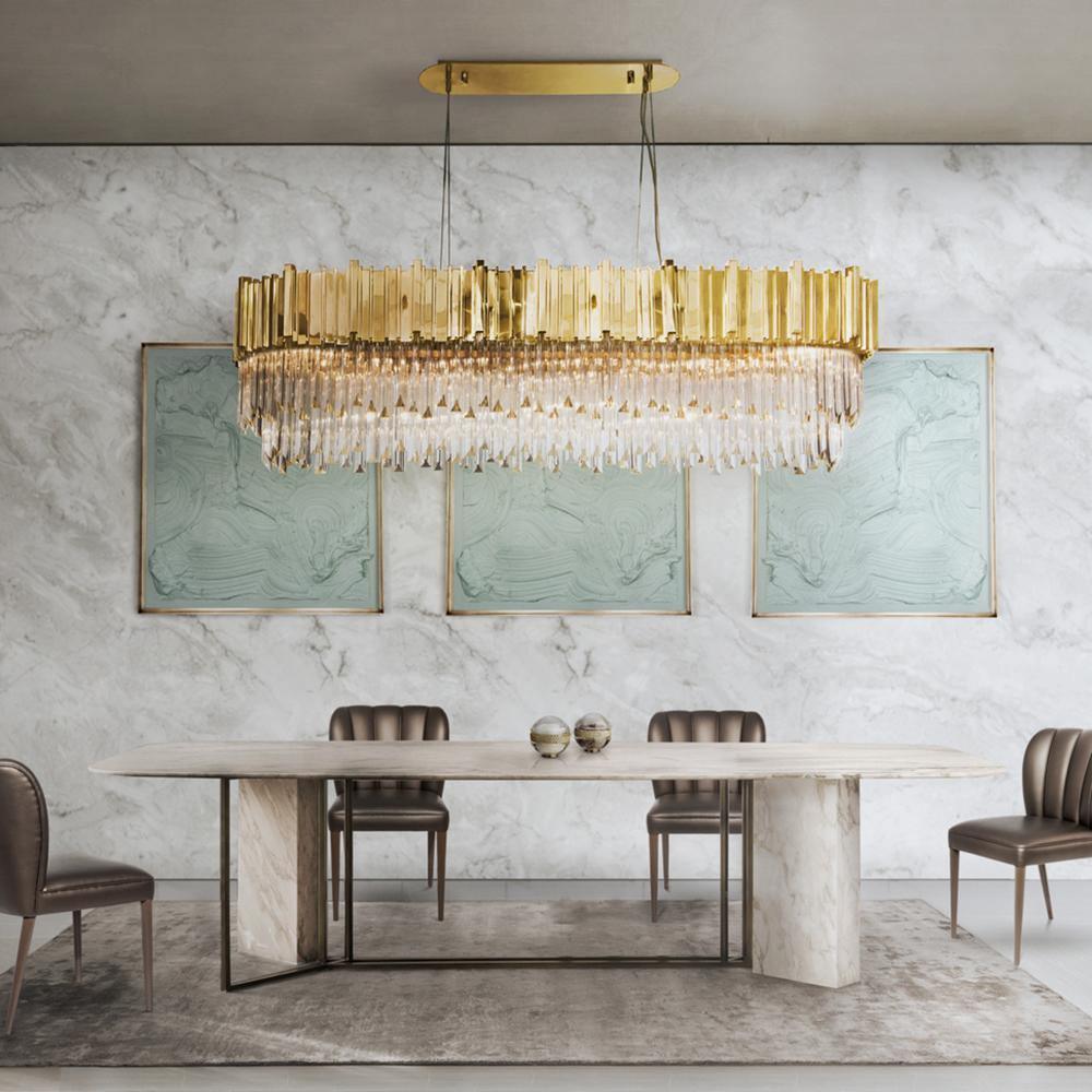 Side view of crystal chandelier for scale and shape reference