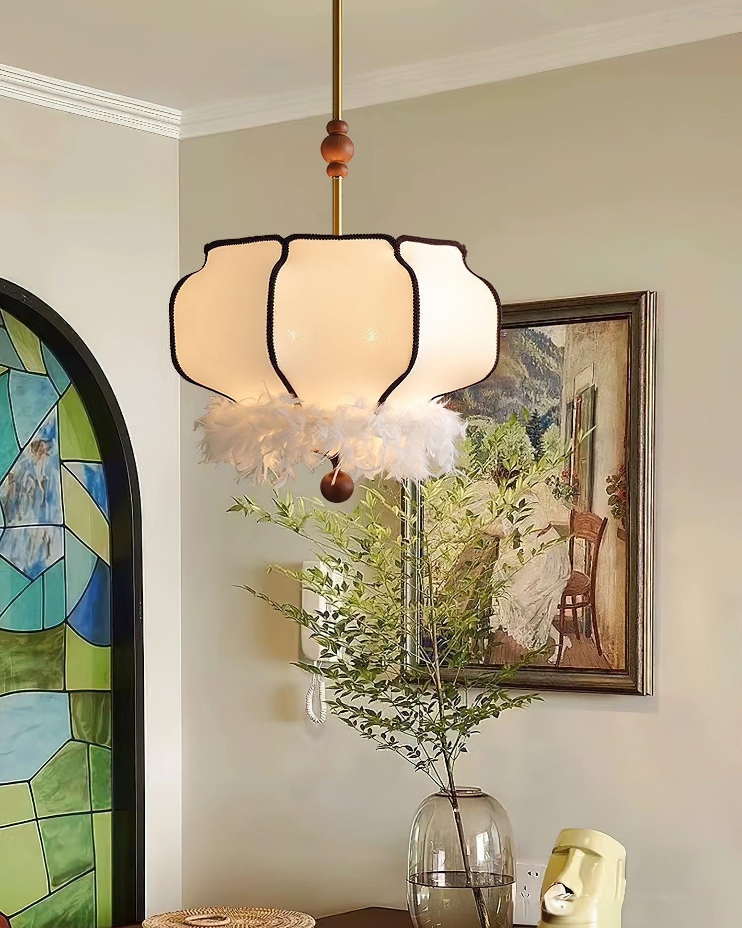 Feathered Lantern Chandelier