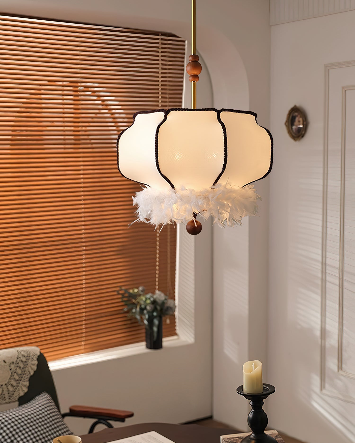Feathered Lantern Chandelier