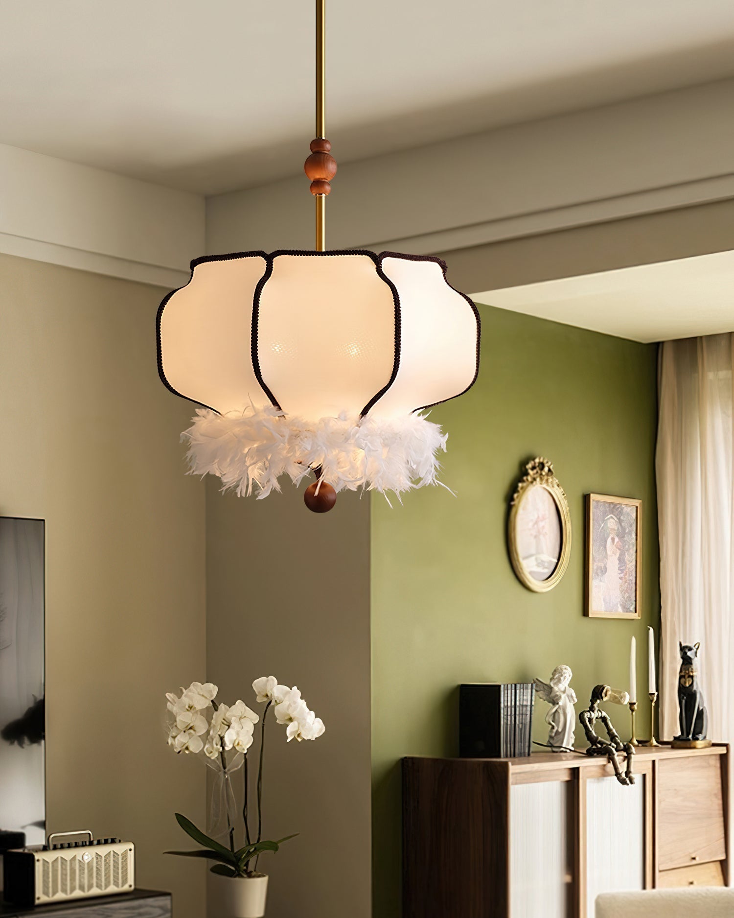 Feathered Lantern Chandelier