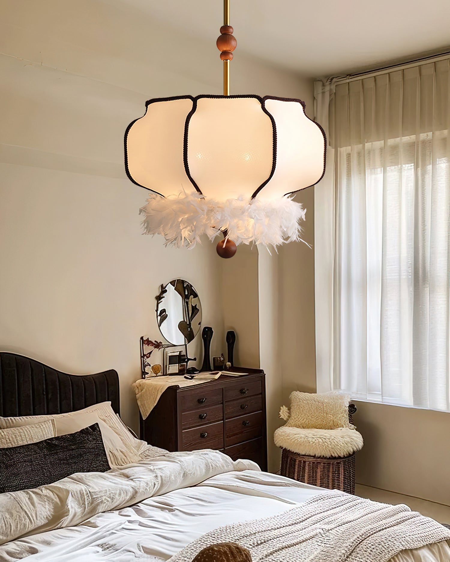 Feathered Lantern Chandelier