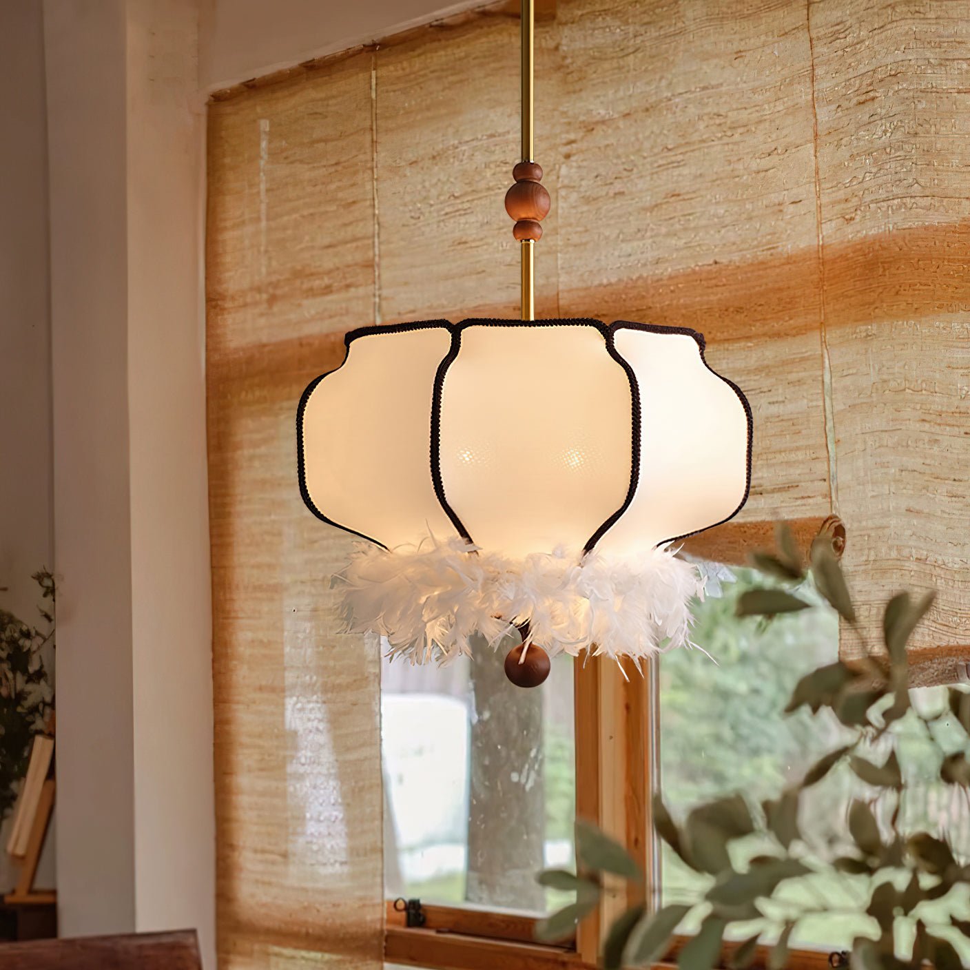 Feathered Lantern Chandelier