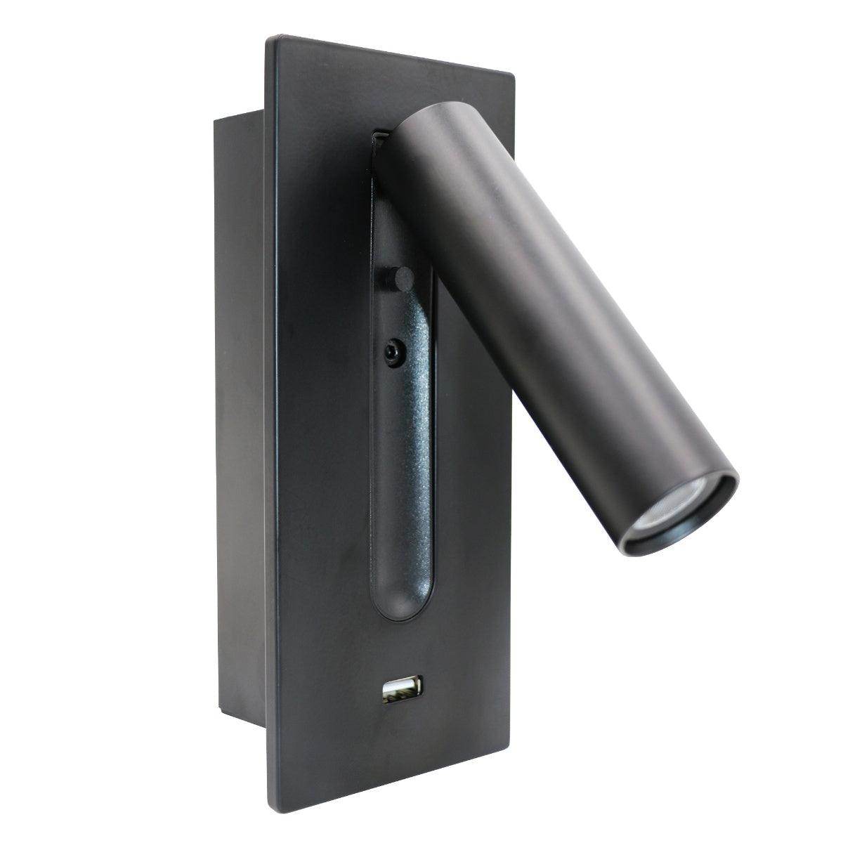 Black Bedside USB Wall Light - ∅ 3″ x H ‪7.2″ Aluminum alloy, Bedroom Wall Sconce, detail 2