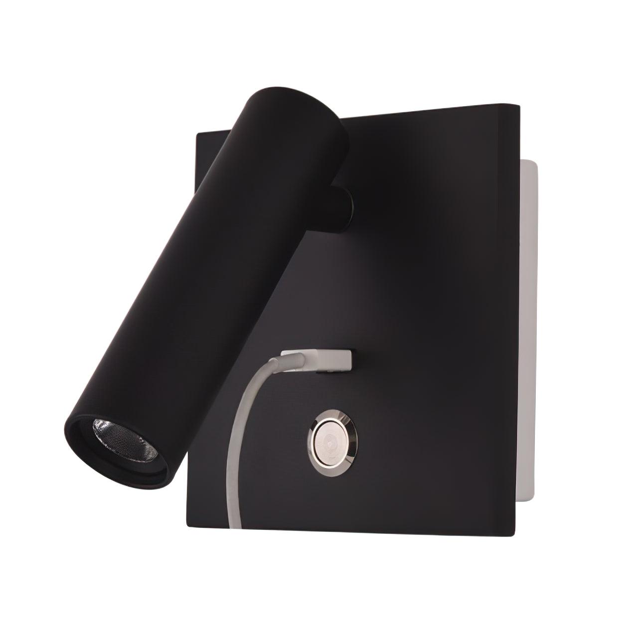 Black Bedside USB Wall Light - Dia 7.8cm x H 18.3cm Aluminum alloy, Bedroom Wall Sconce, detail 26