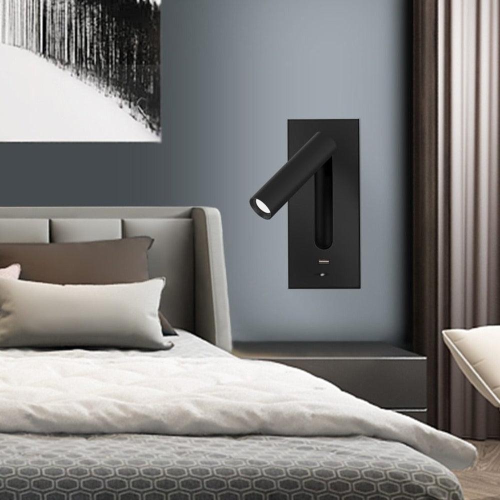 Black Bedside USB Wall Light - Dia 7.8cm x H 18.3cm Aluminum alloy, Bedroom Wall Sconce, detail 3