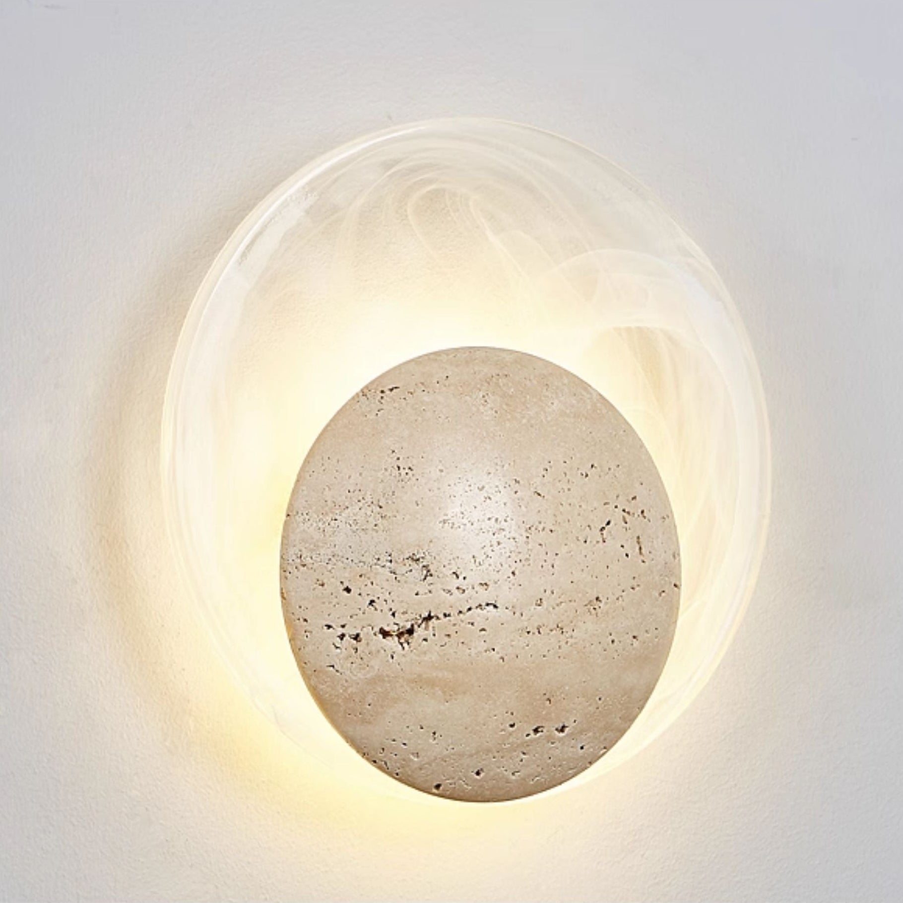 travertine lighting fixture shown as a main product image for layered interiors
