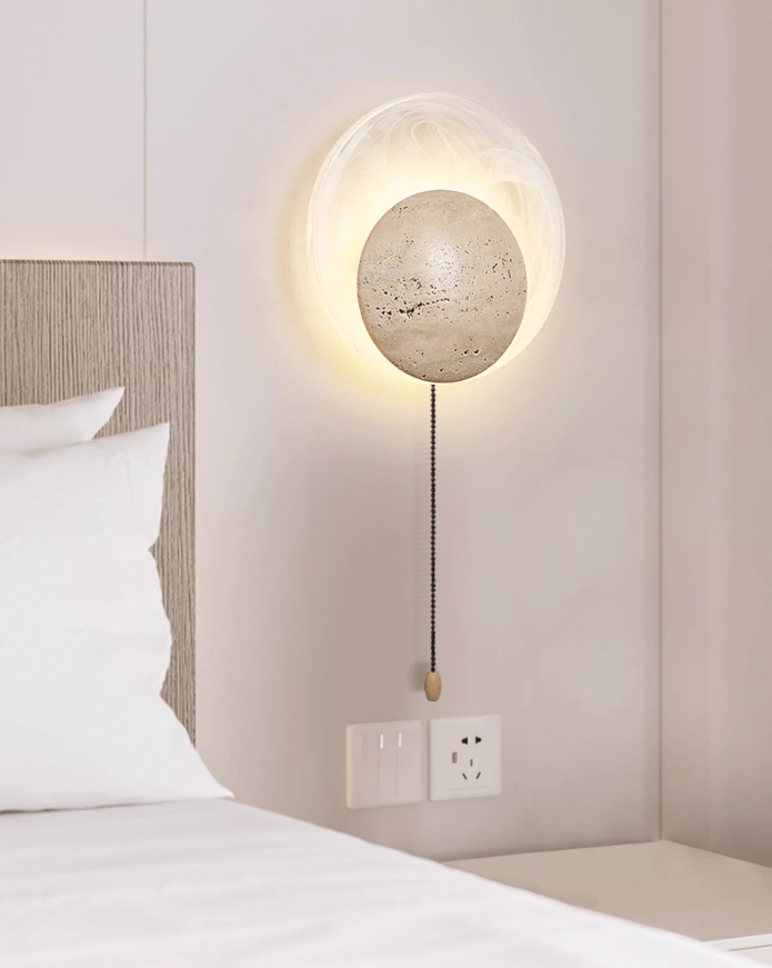 travertine lighting fixture shown as a main product image for layered interiors