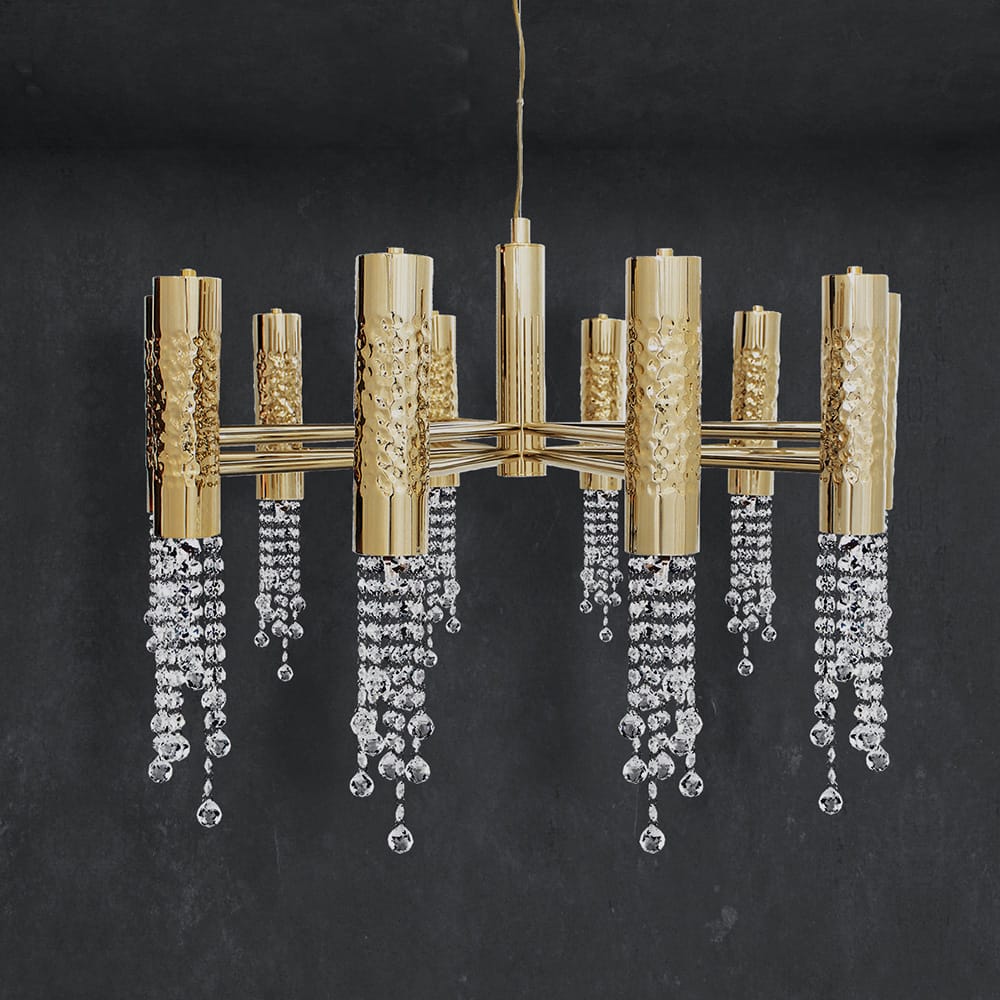 Gold Plated Hammered Crystal Chandelier
