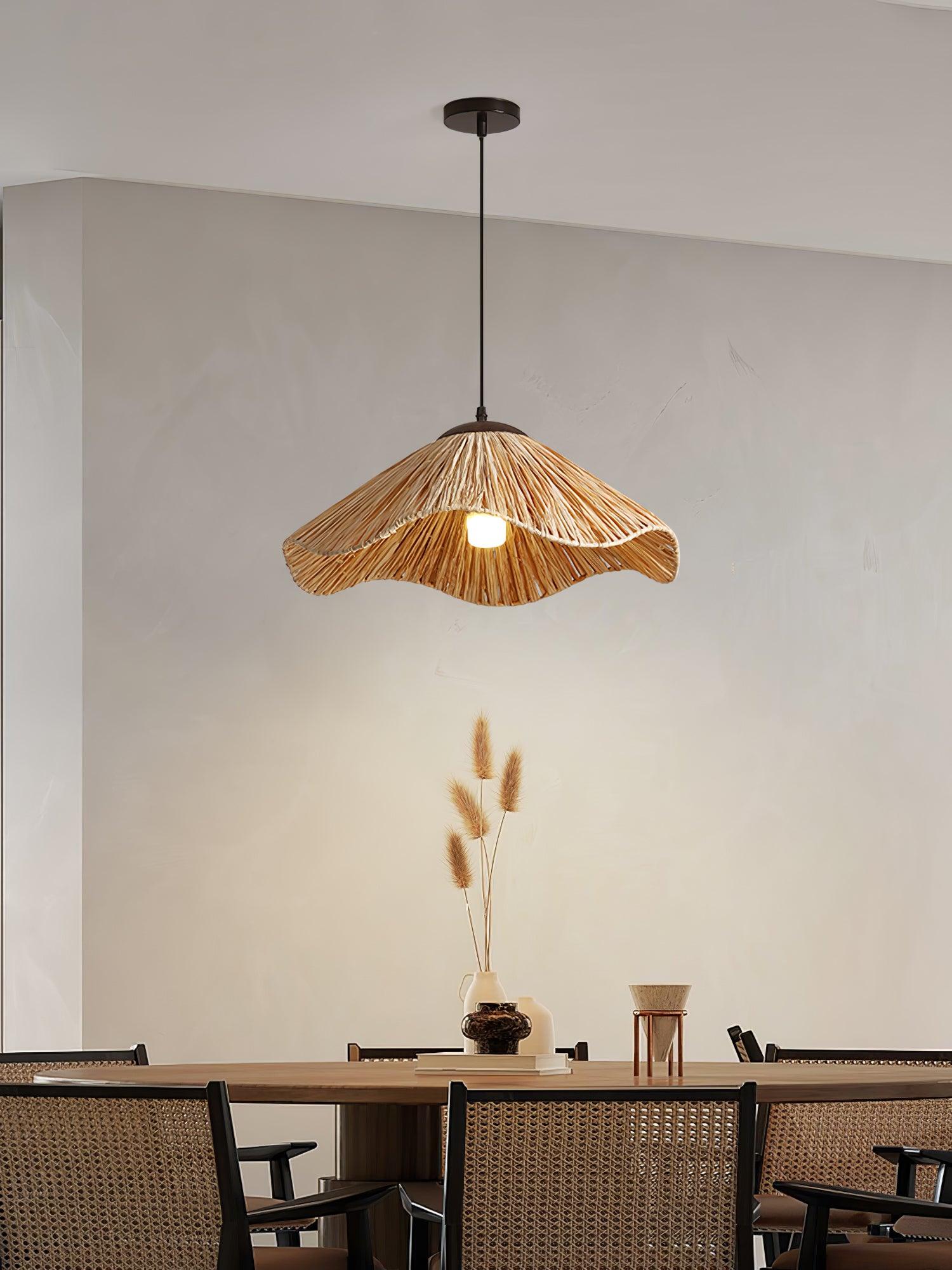 Close-up angle of Straw Weaving Hanging Light Pendant Lamp showing form and material detail